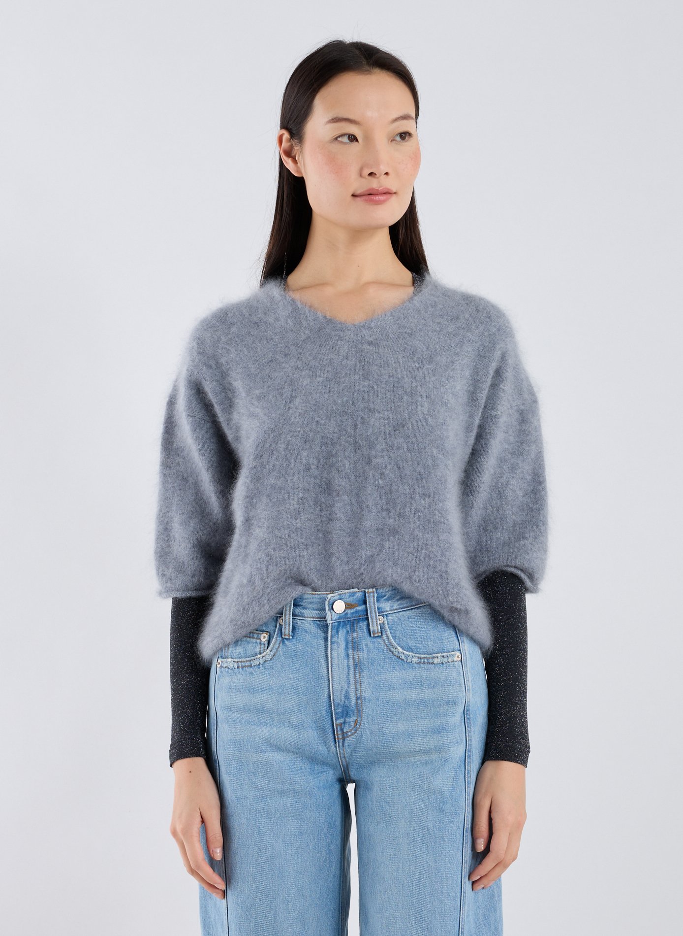 R2W Short-sleeved cashmere sweater Grey