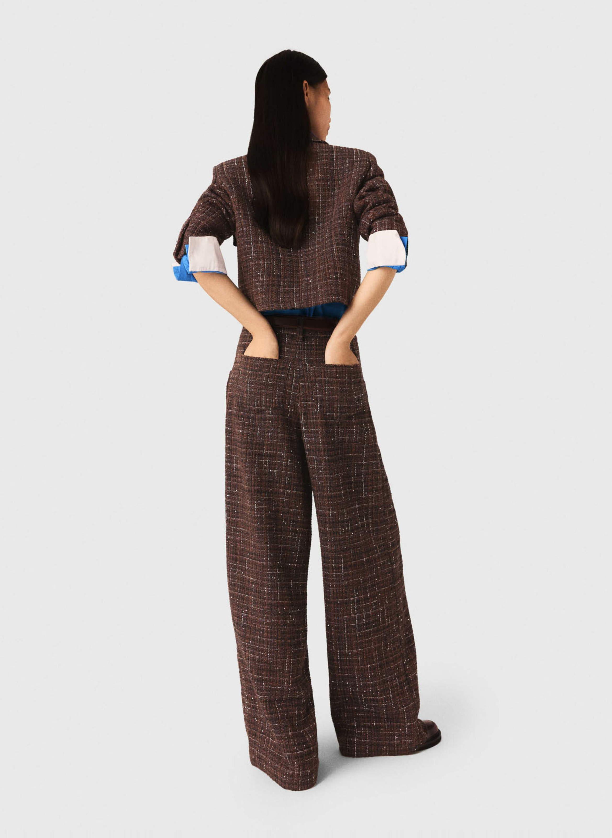 Pantalon droit taille haute en tweed MAJE Marron
