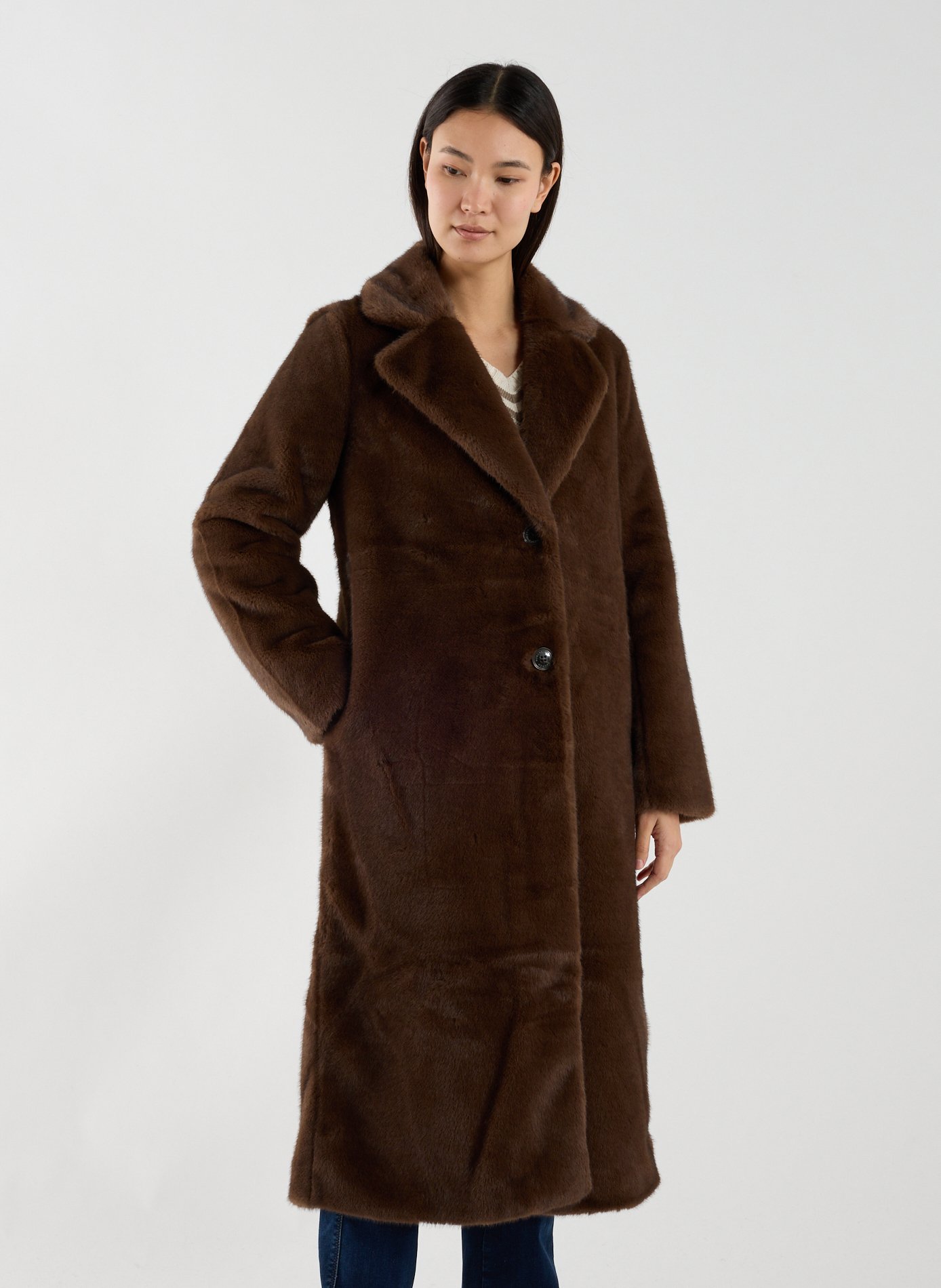 Long faux fur coat LAUREN Brown