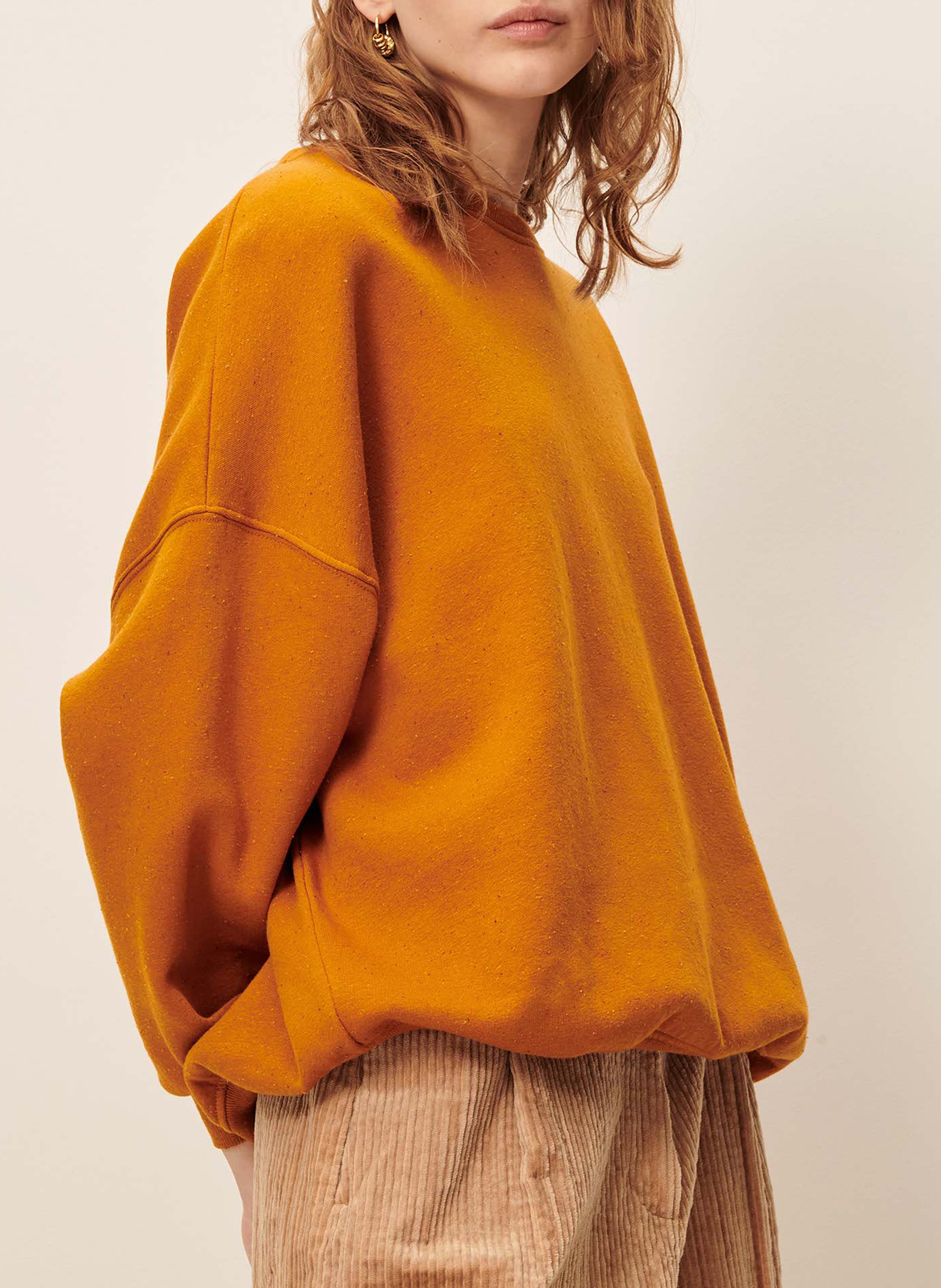 Sweat ample col rond en coton mélangé chebbi SESSUN Orange