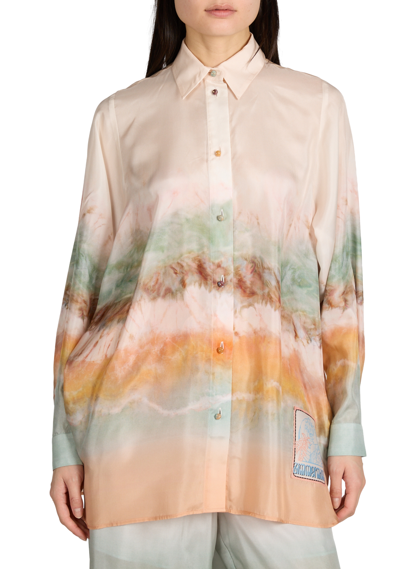 Fluid silk shirt with a classic collar ZIMMERMANN Multicolour