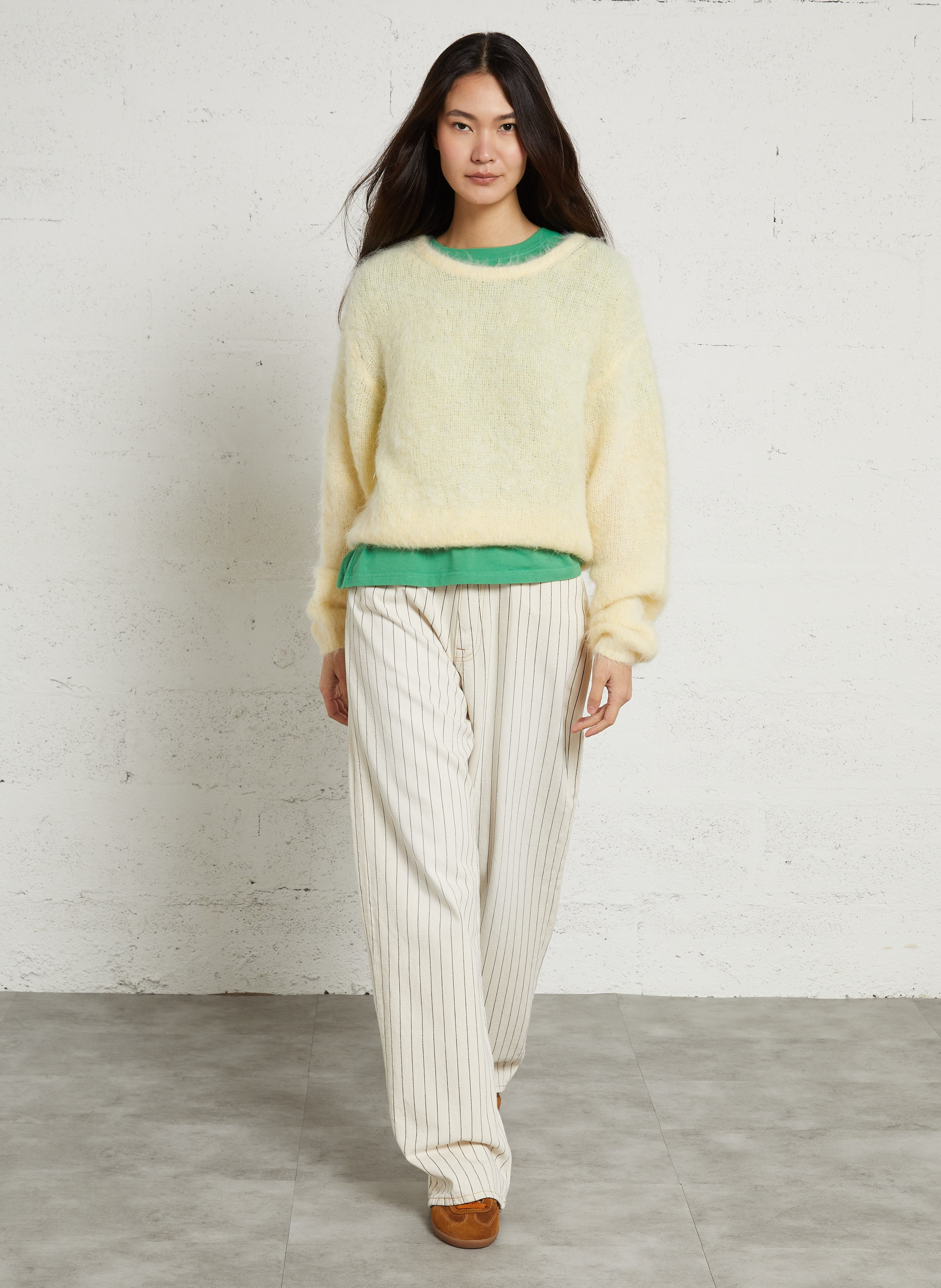 Pull oversize col rond en laine mélangée niby AMERICAN VINTAGE Jaune