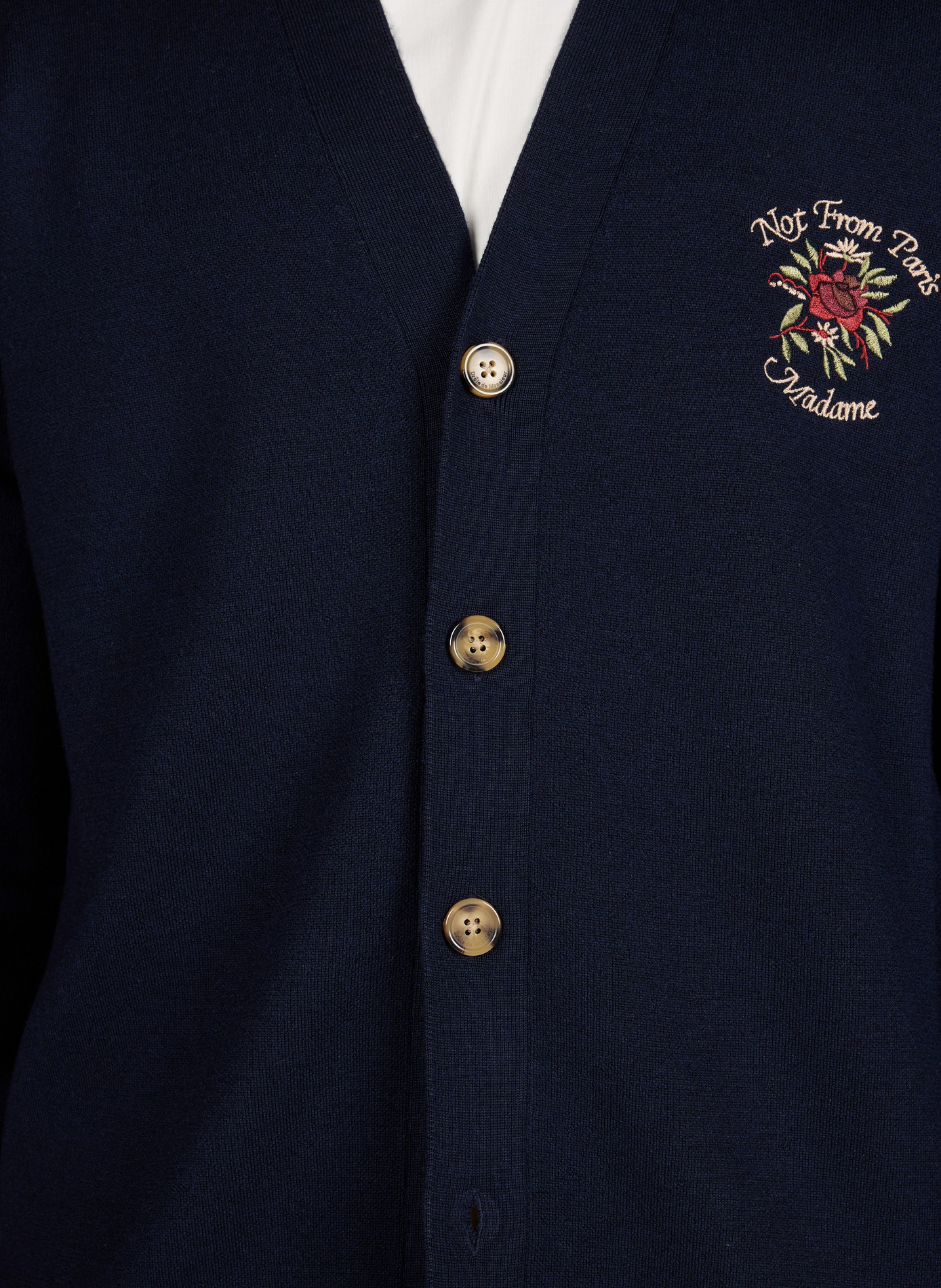 Embroidered merino wool cardigan Blue