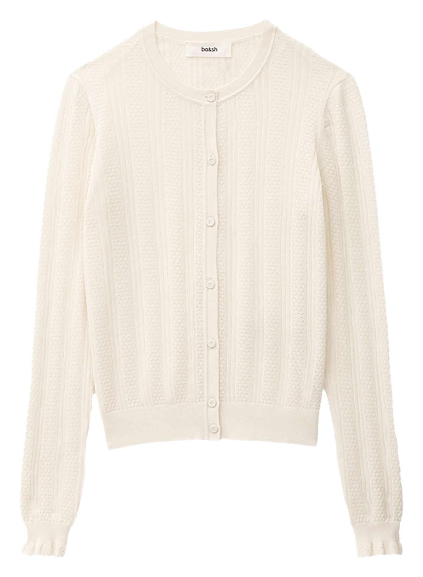 Cardigan droit col rond en maille tressée viviana BA&SH Beige