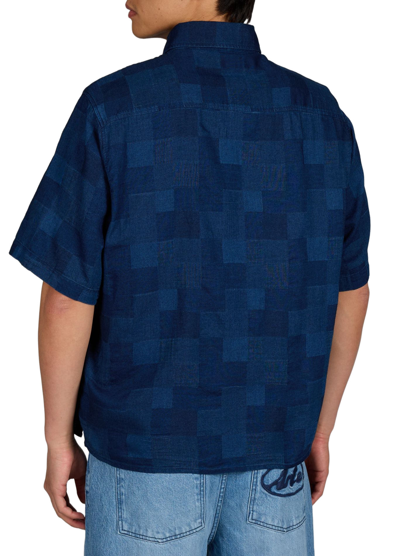 Chemise droite en denim patchwork de coton HUGO BLUE Bleu