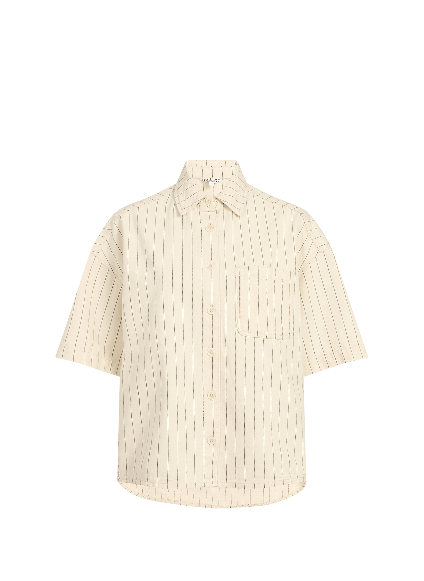 Chemise manches courtes à rayures en coton mélangé OBJECT Beige
