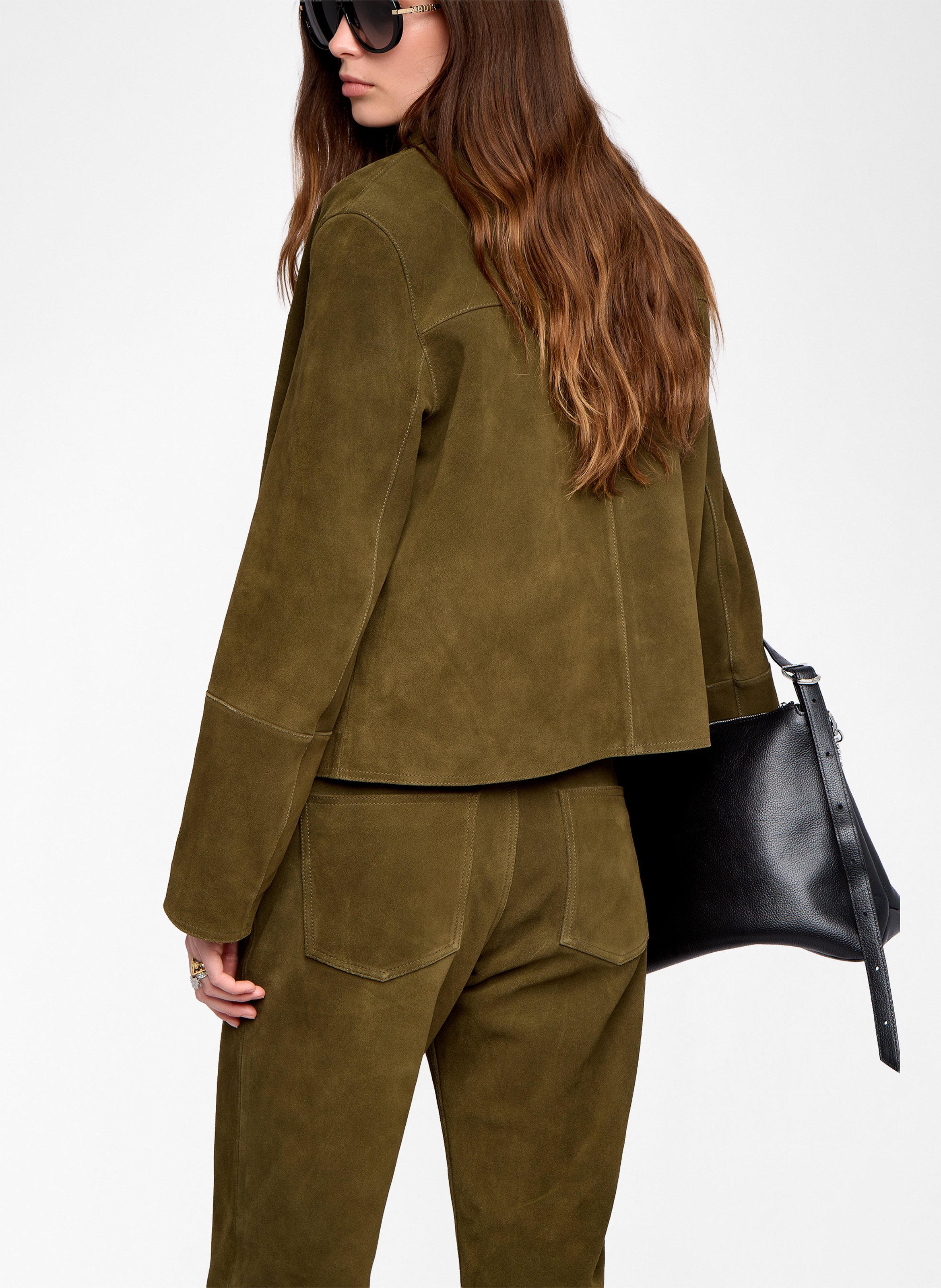 Veste droite boutonnée en cuir lessa ZADIG&VOLTAIRE Kaki