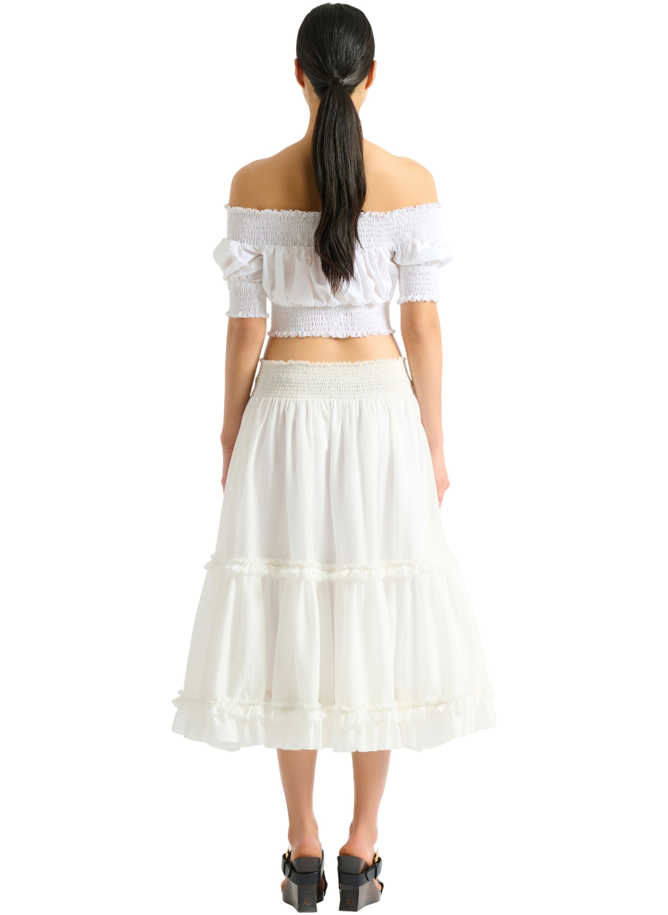 Top à épaules dénudées en popeline BALMAIN Blanc