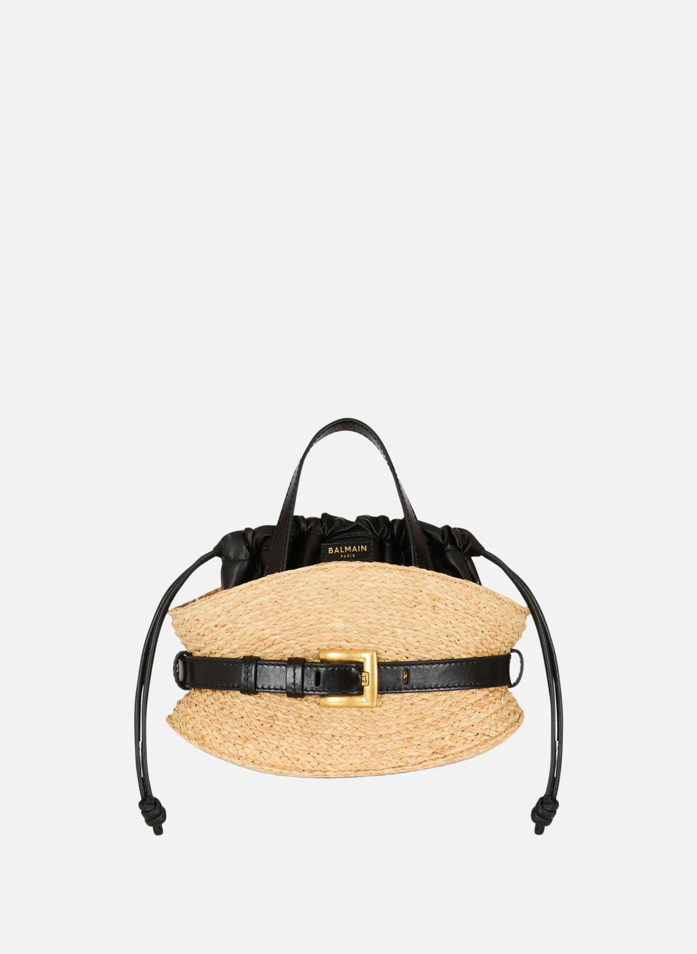 Sac shuffle mini en raphia BALMAIN Marron