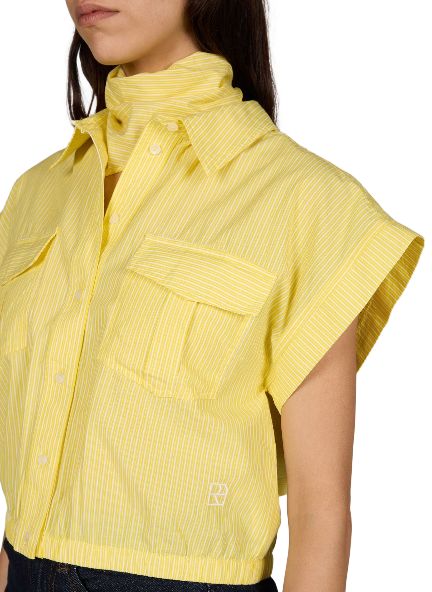 Short-sleeved striped cotton shirt ROUGE EDIT Yellow