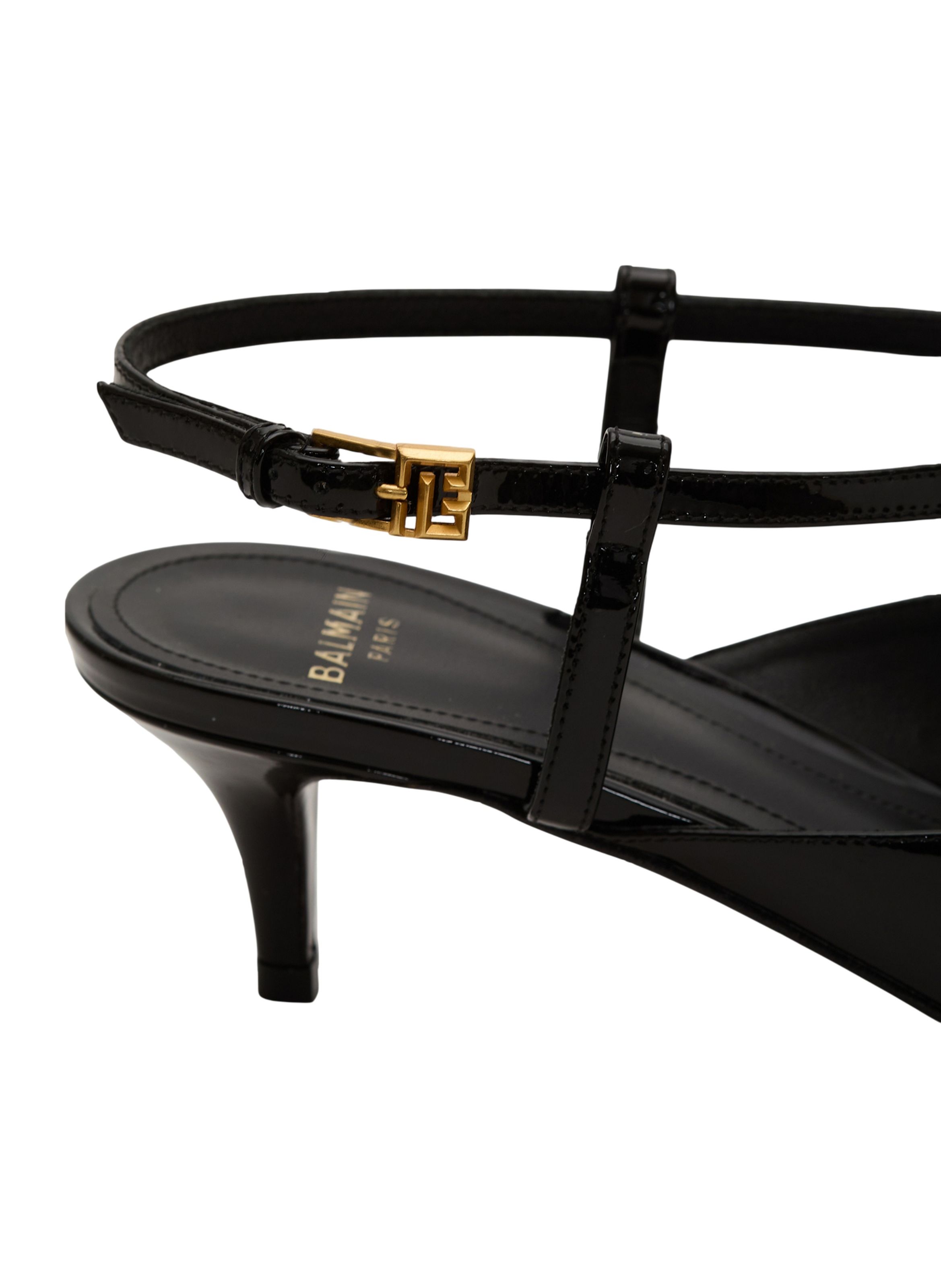 Slingbacks sync à talons en cuir verni avec chaîne BALMAIN Noir