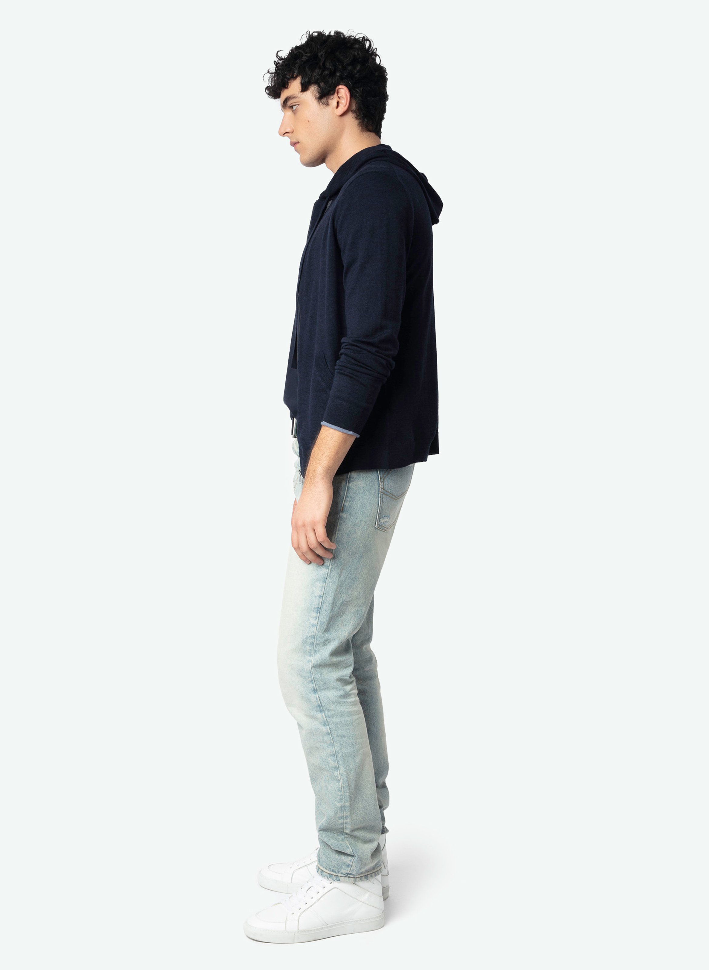 Gilet à capuche zippé en laine mérinos clash ZADIG&VOLTAIRE Bleu