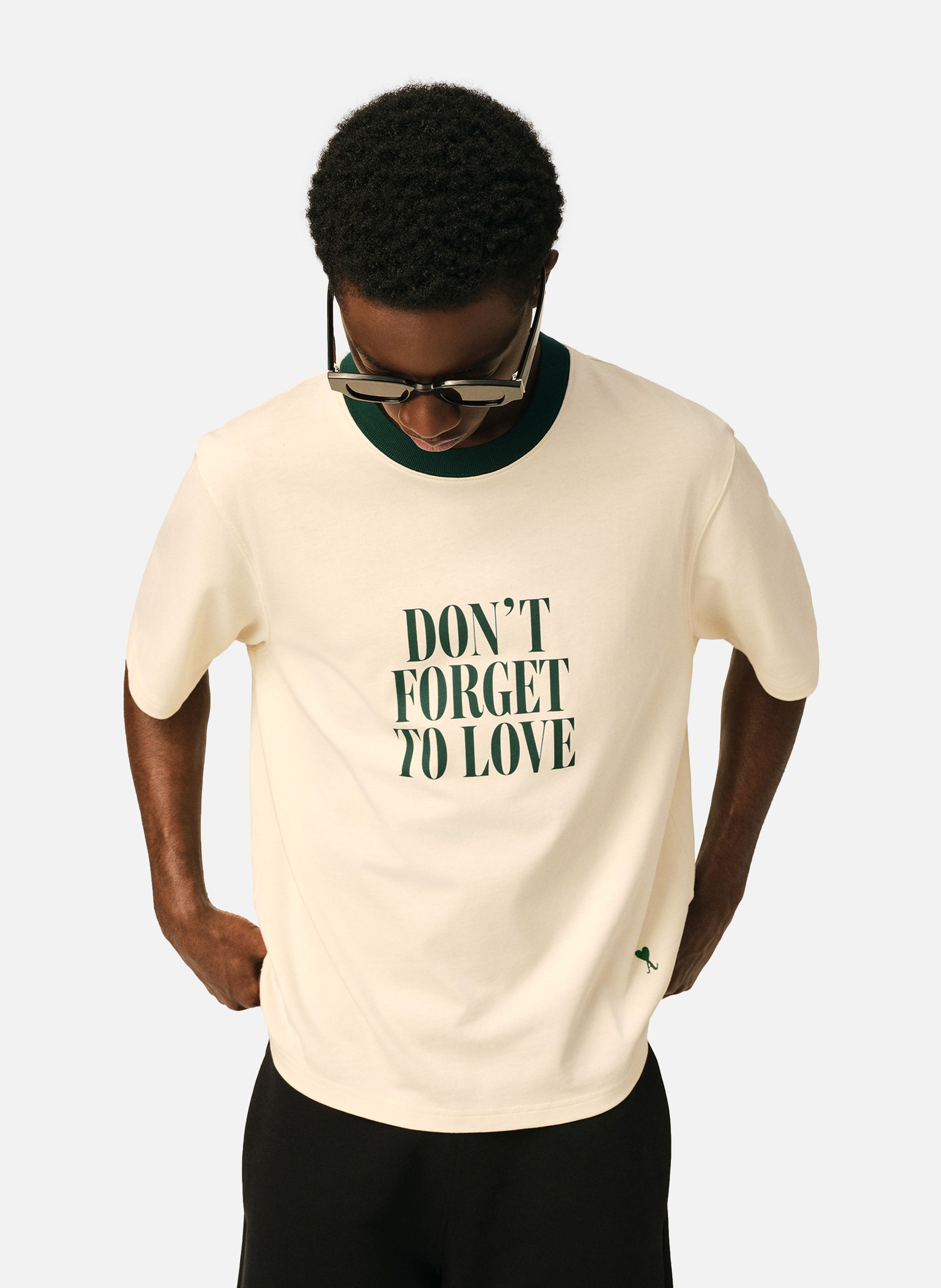 T-shirt imprimé unisexe en coton "don't forget to love" AMI PARIS Blanc