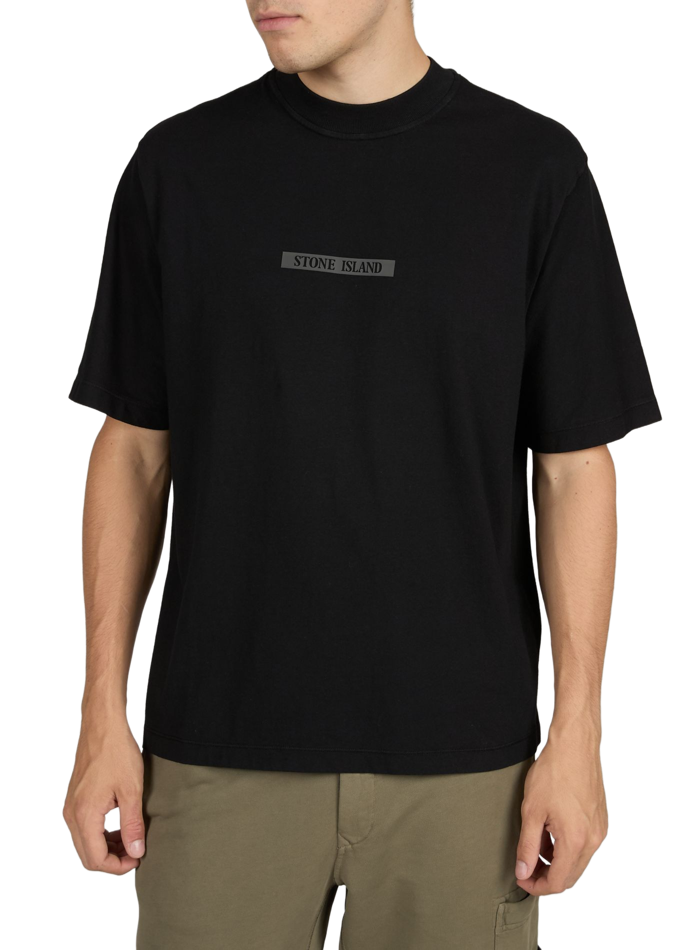 Gerader Baumwoll-T-Shirt STONE ISLAND Schwarz
