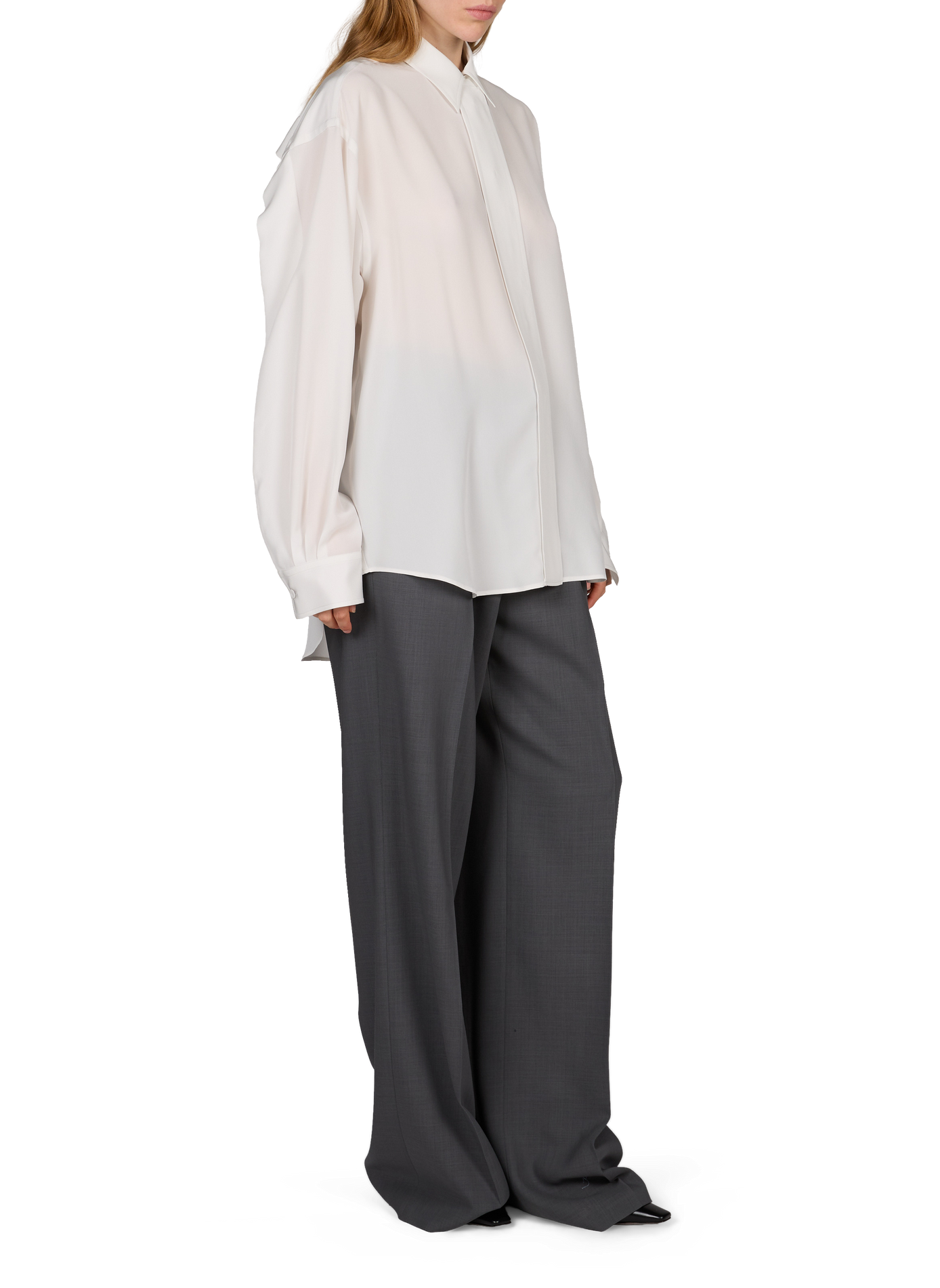 Chemise Amari à boutonnière dissimulée en soie CALVIN KLEIN COLLECTION Blanc