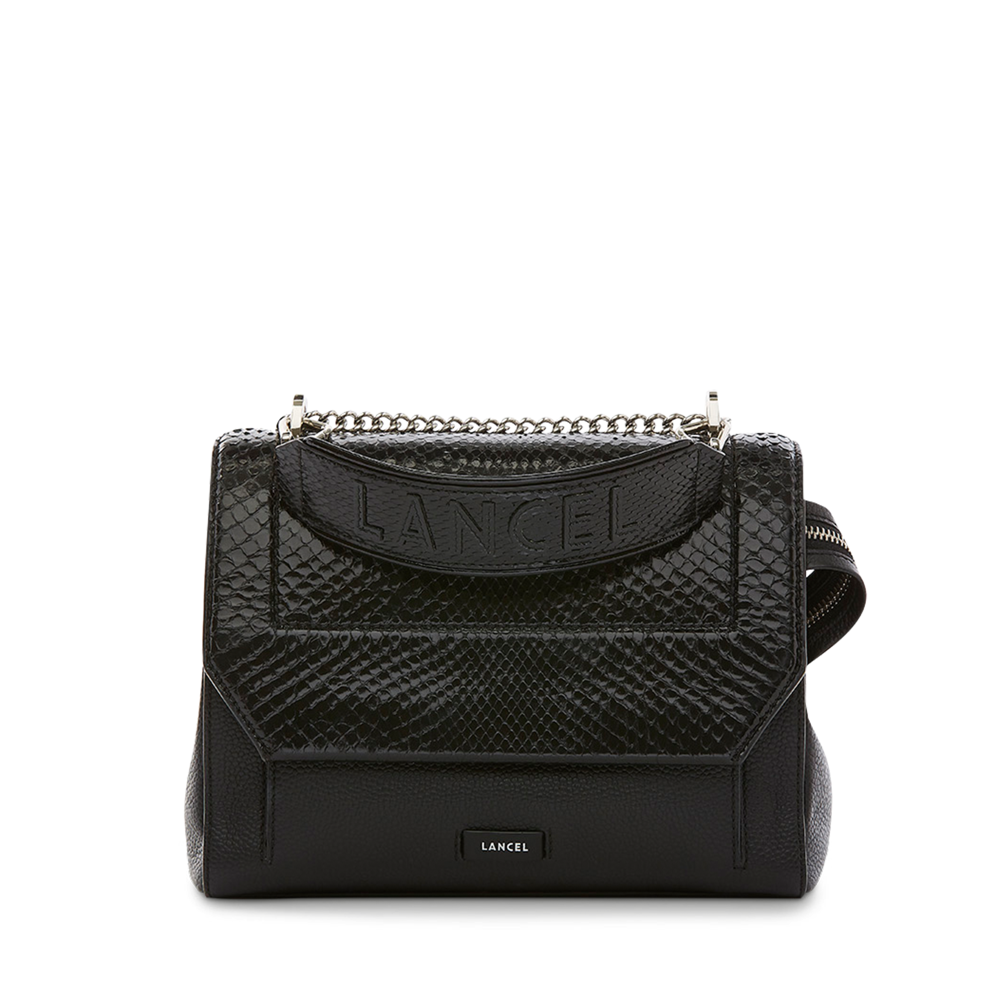 Middelgrote flap tas met ketting en lederen schouderband. LANCEL Zwart