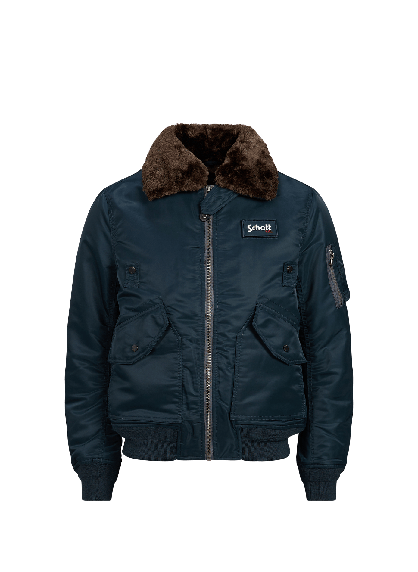 Gerader Unifarben Bomber mit Logo SCHOTT Blau
