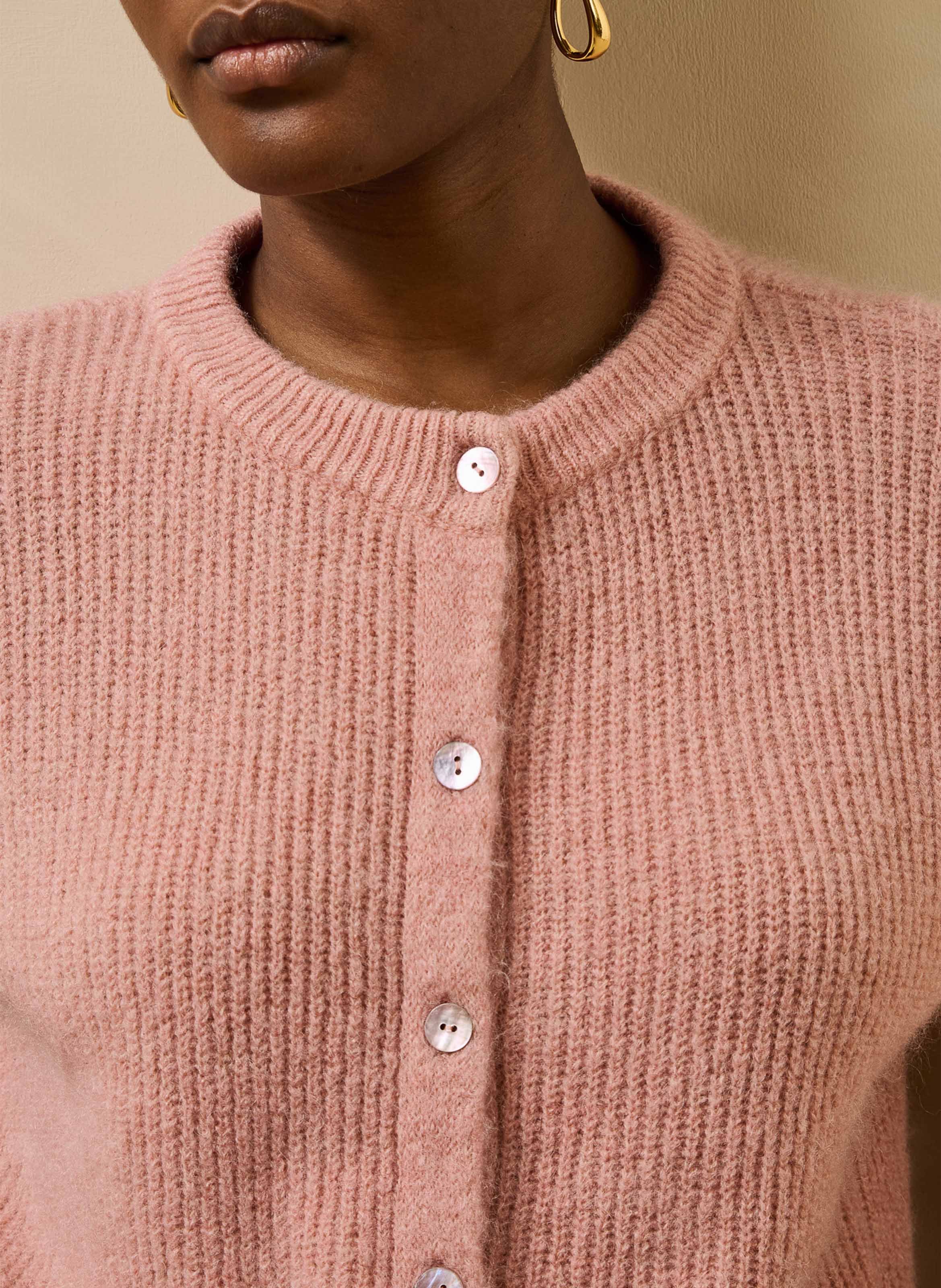 Ruimvallend vest met ronde hals in een gemengde breiwerkstof LA FEE MARABOUTEE Roze