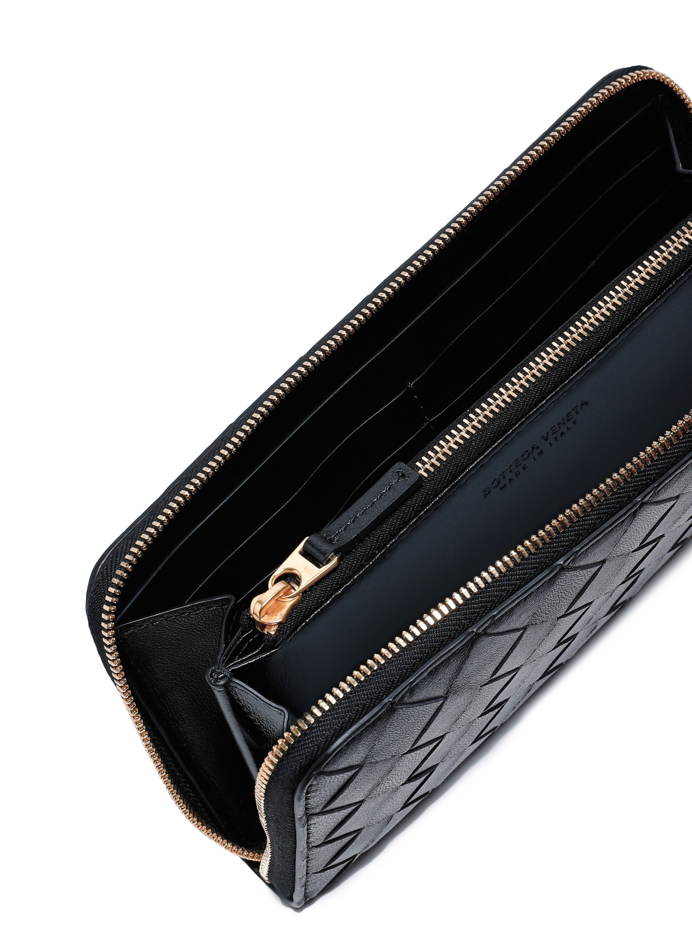 Portefeuille grand format zippé en cuir tressé  BOTTEGA VENETA Noir