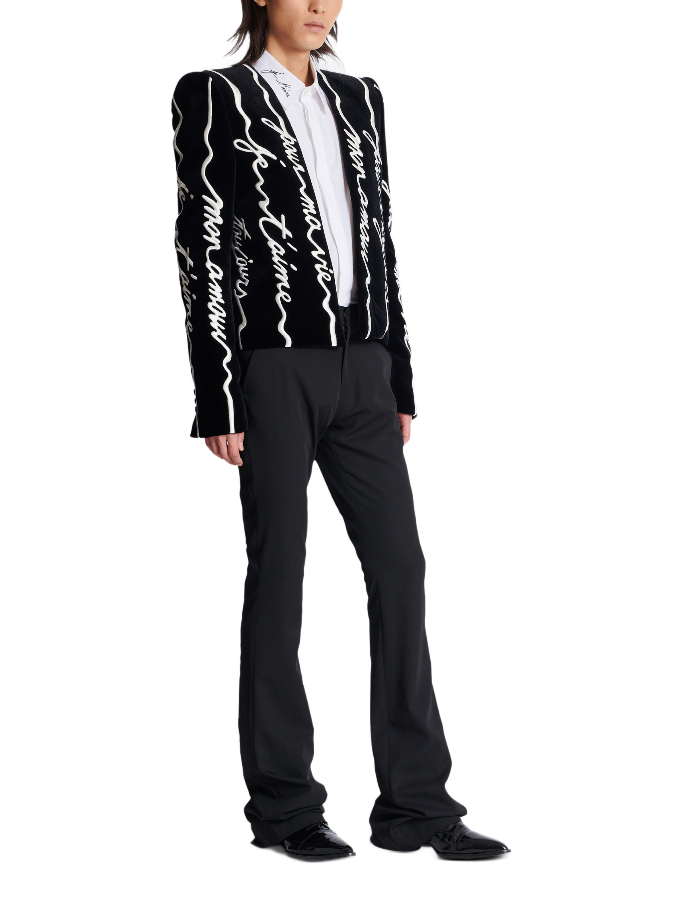 Spencer en velours brodé « lettre d'amour » all-over BALMAIN Noir