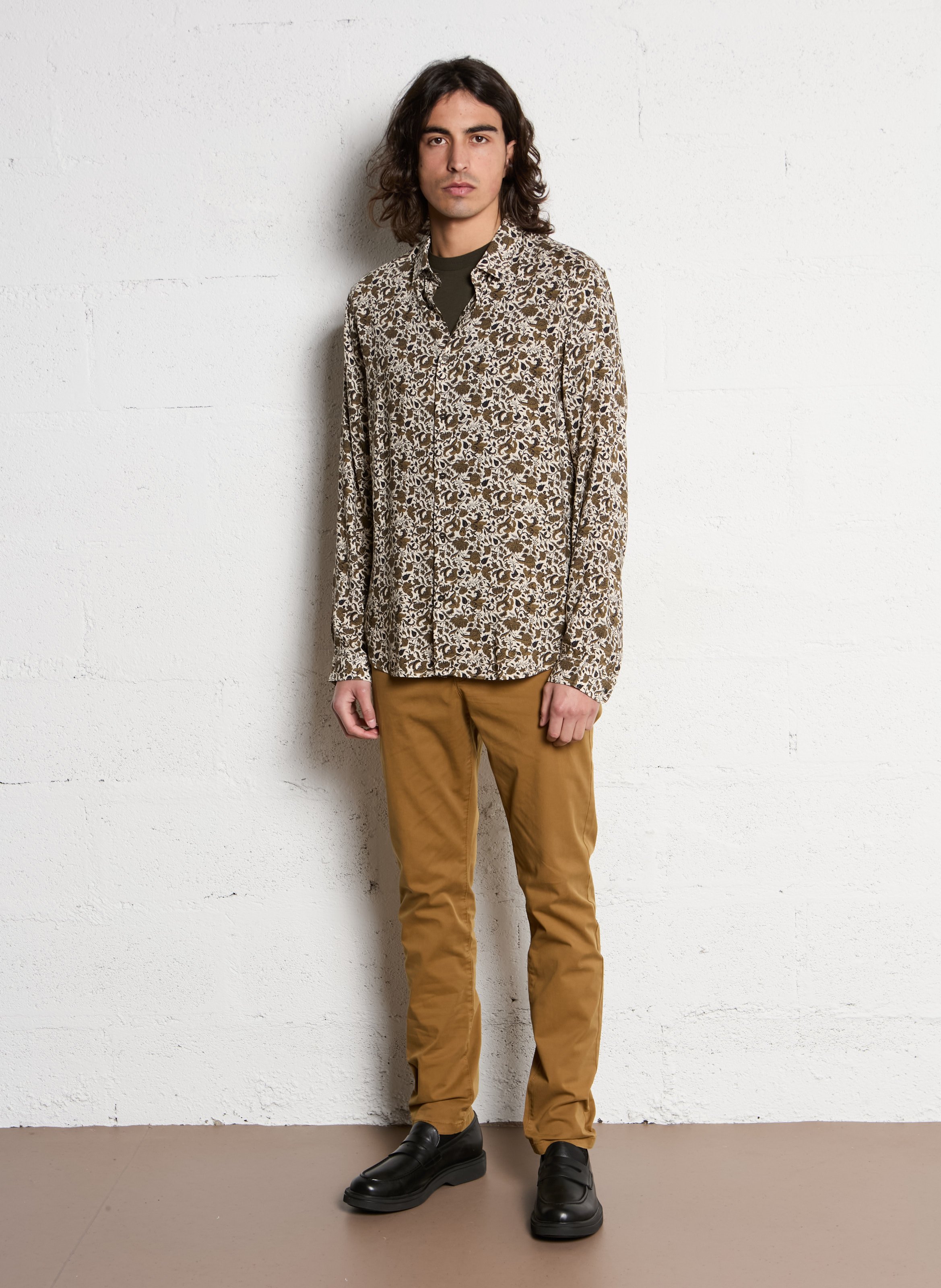 Pantalon droit en coton mélangé Marron