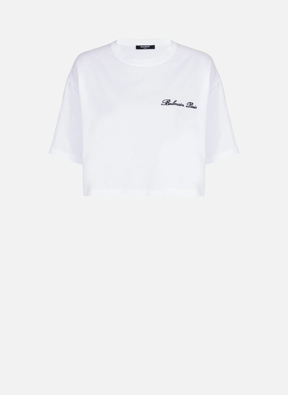 T-shirt avec broderie balmain signature Blanc by BALMAIN BALMAIN T-shirt avec broderie balmain signature Blanc