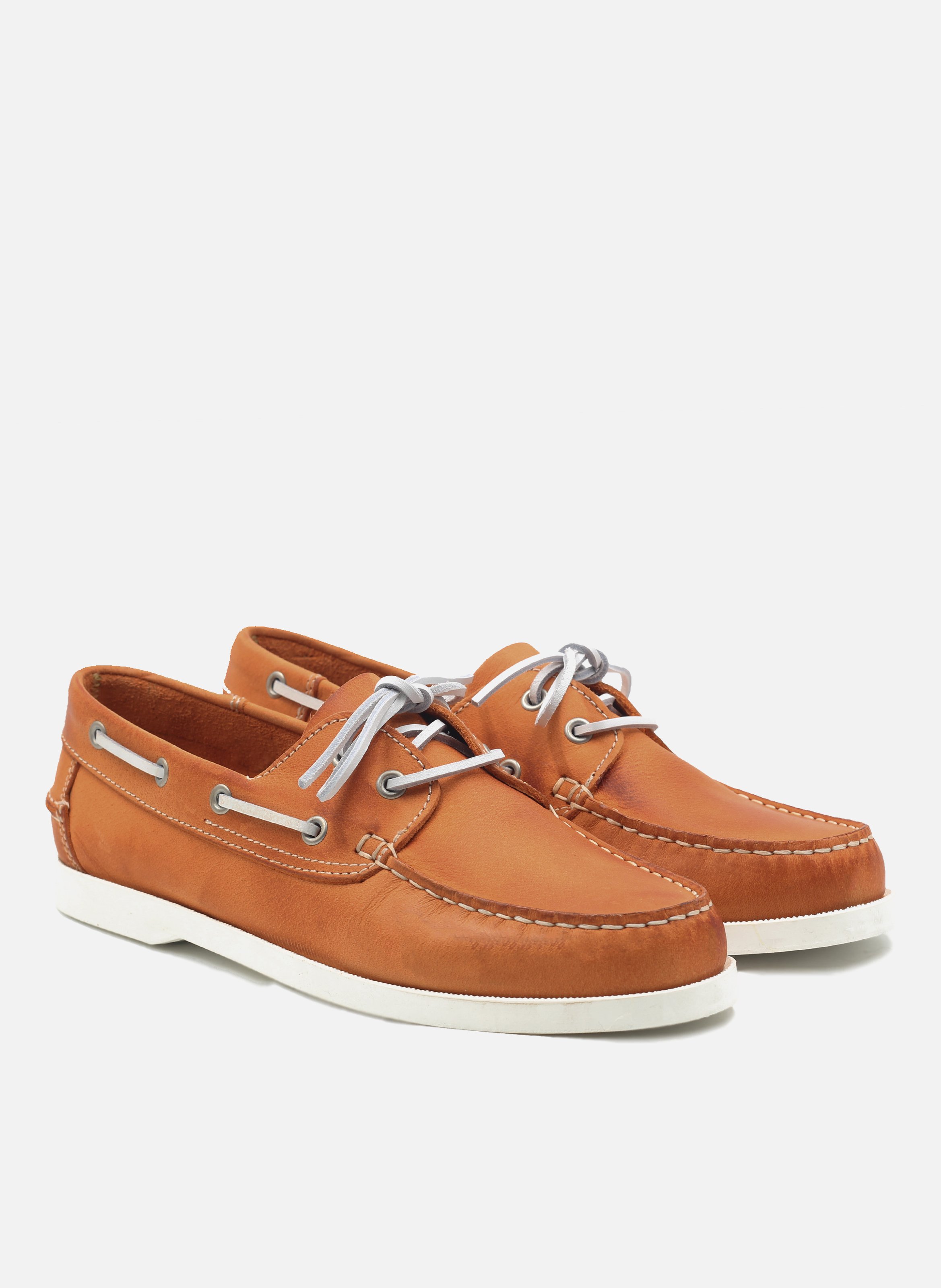 Chaussures bateau cuir mat brossé JULES & JENN Orange