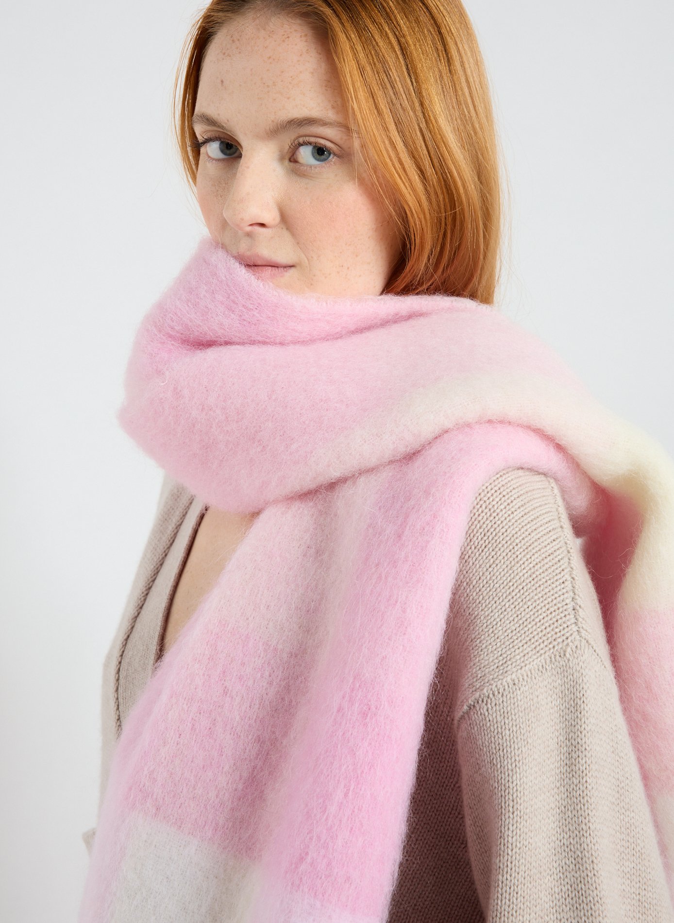 Echarpe à carreaux en laine mélangée ACNE STUDIOS Rose