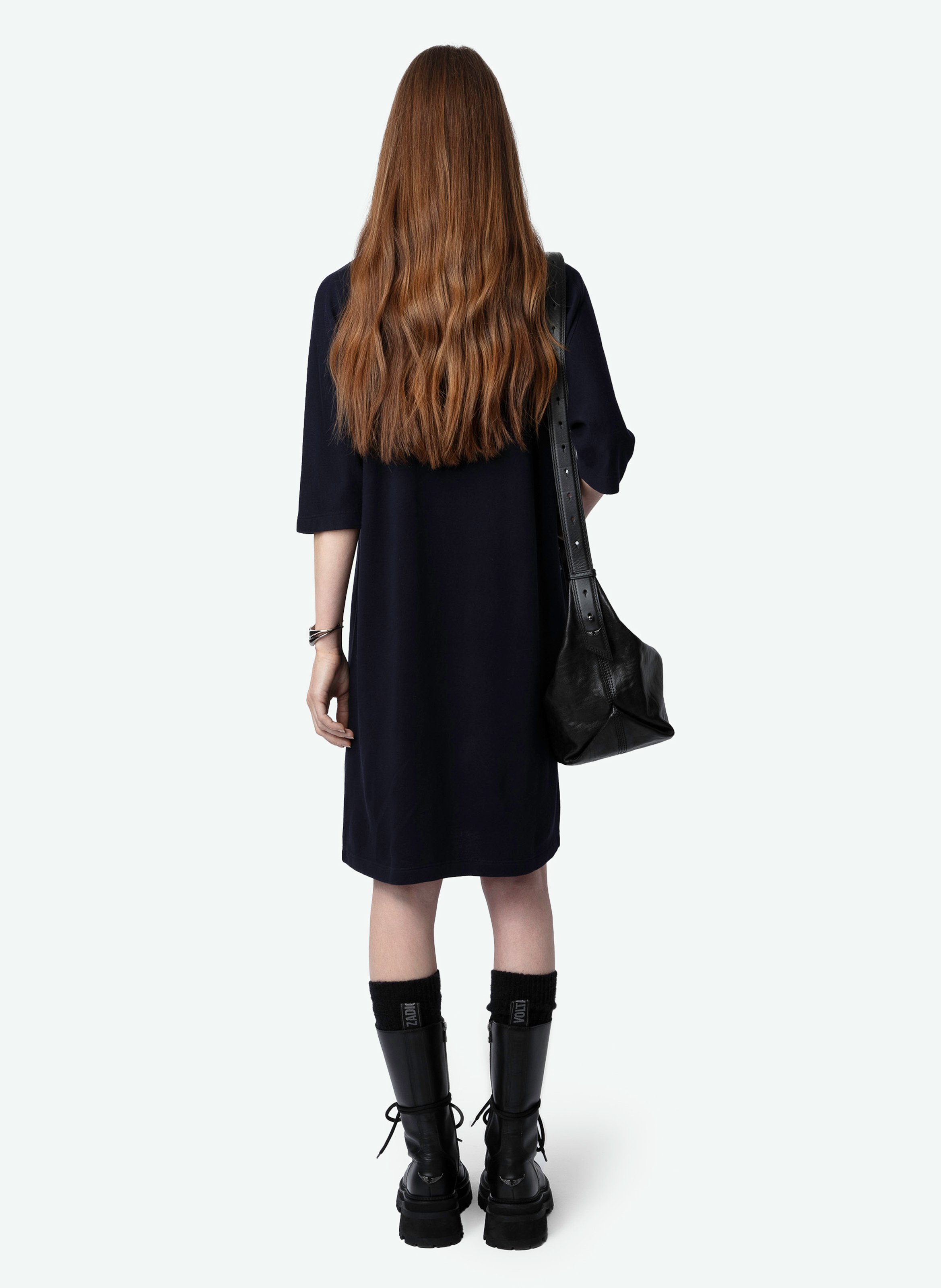 Robe midi col rond en coton bio mélangé portman ZADIG&VOLTAIRE Bleu