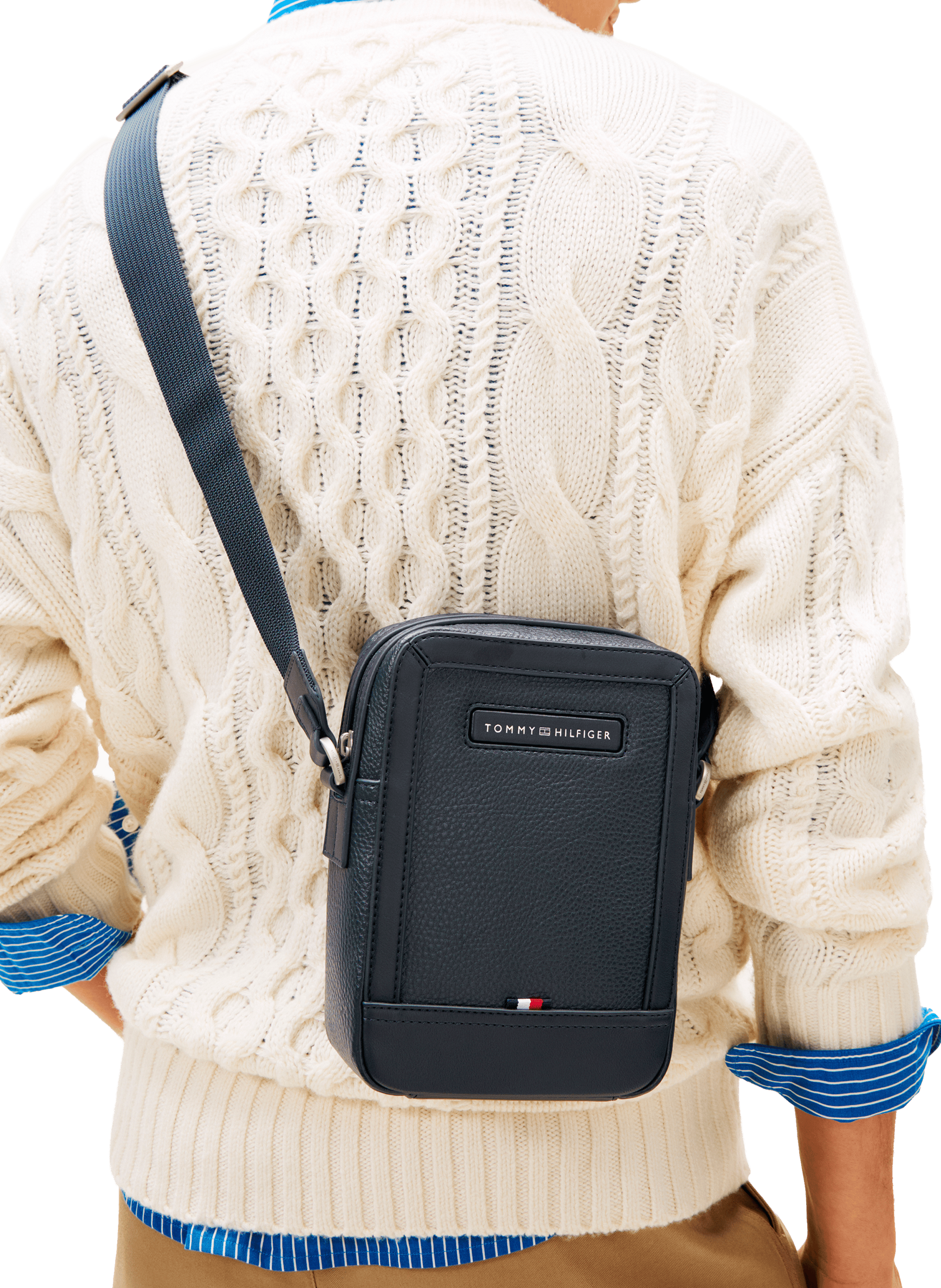 Grained faux leather reporter bag TOMMY HILFIGER Blue