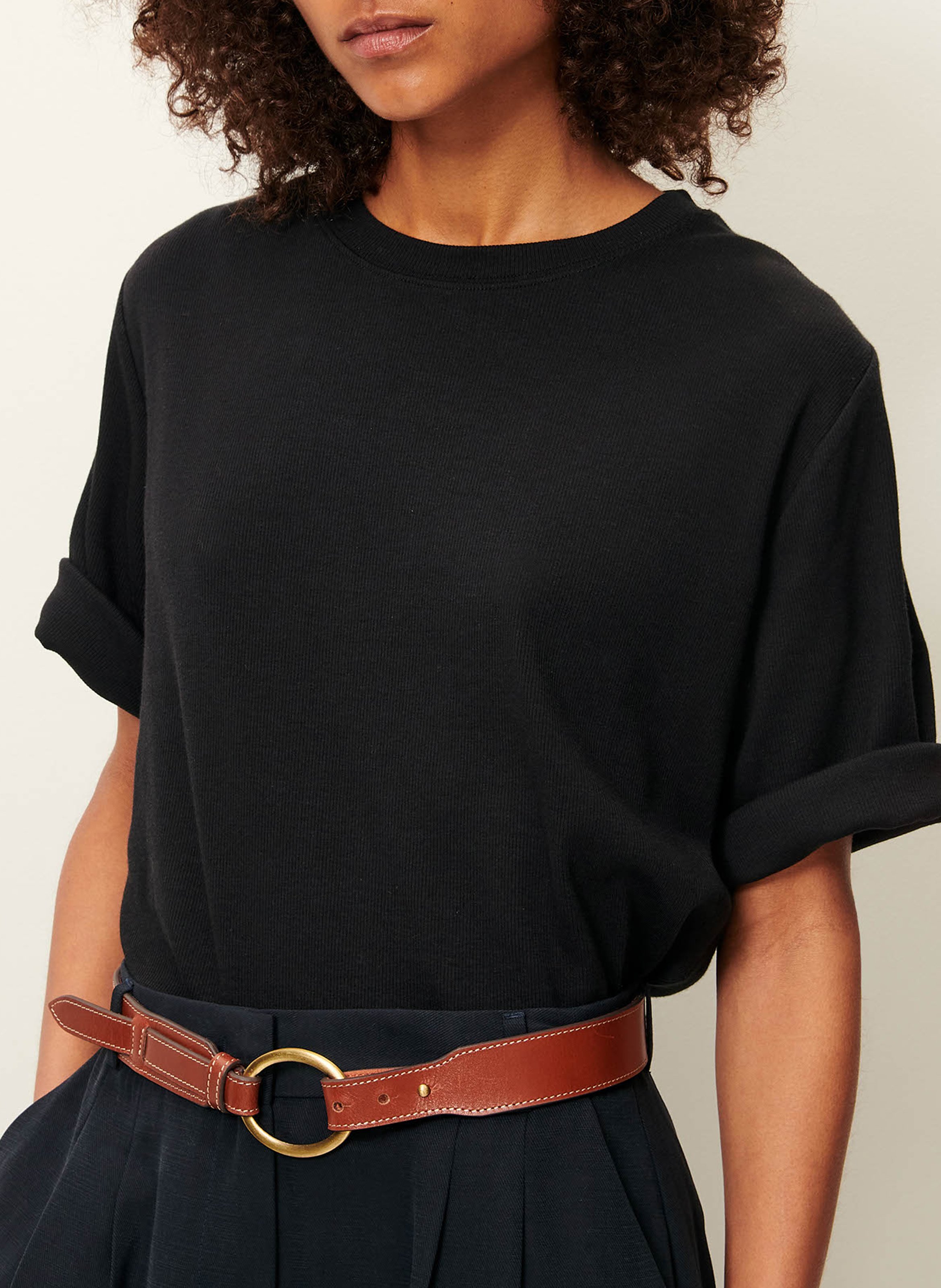 Tee-shirt col rond en jersey côtelé serge co SESSUN Noir