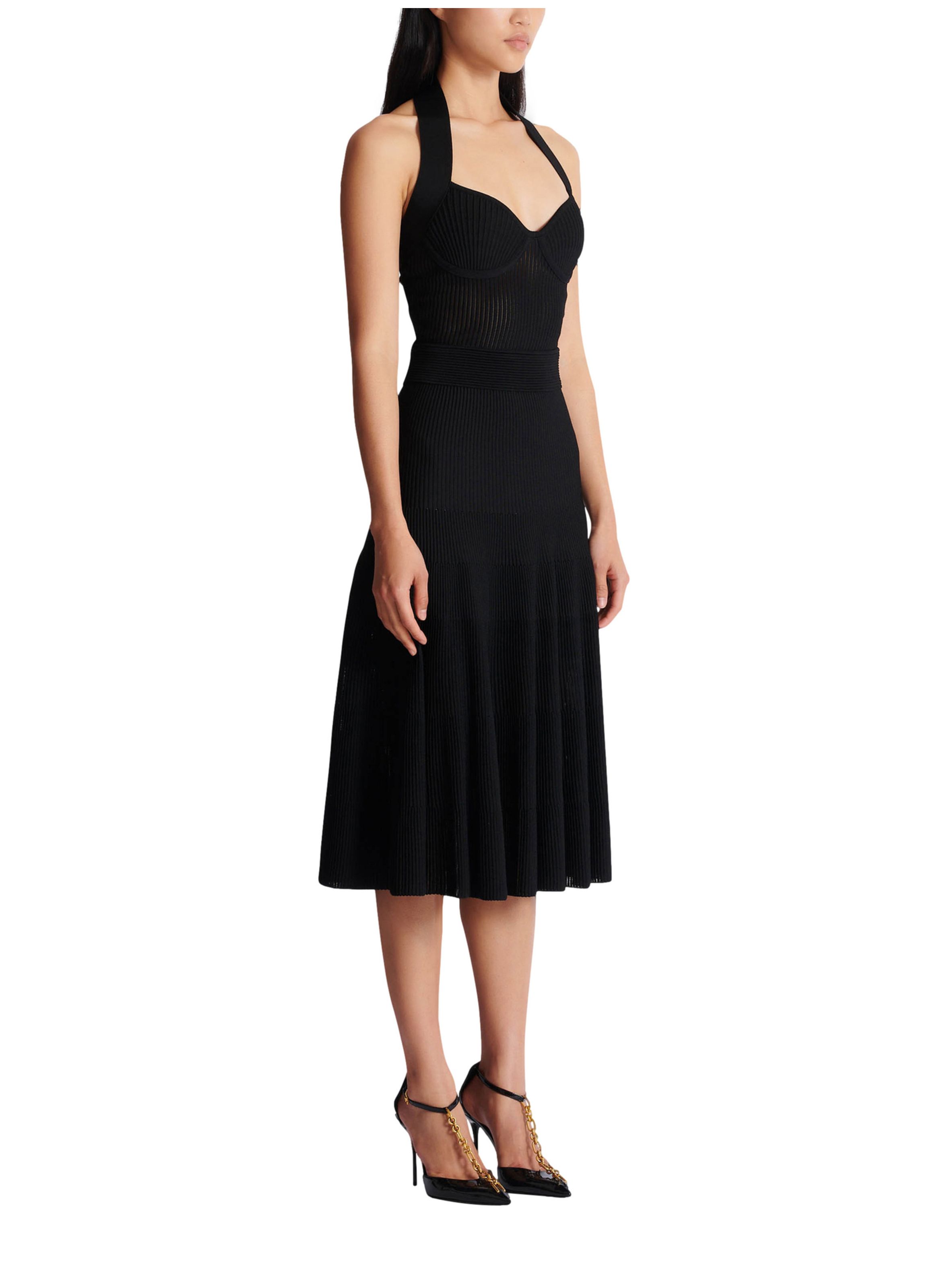 Robe midi plissée sans manche en maille BALMAIN Noir