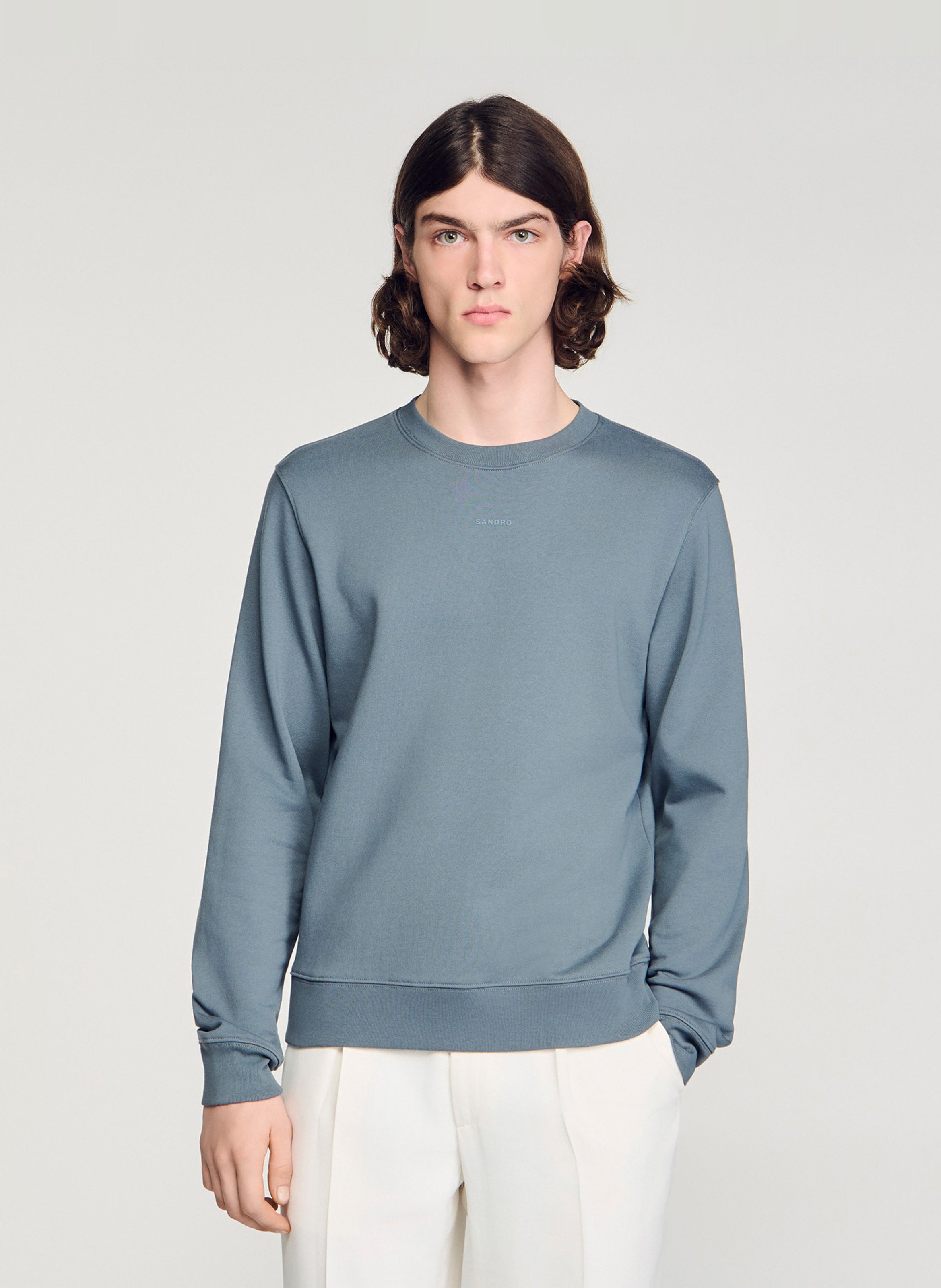 Sweat droit col rond en coton SANDRO Gris