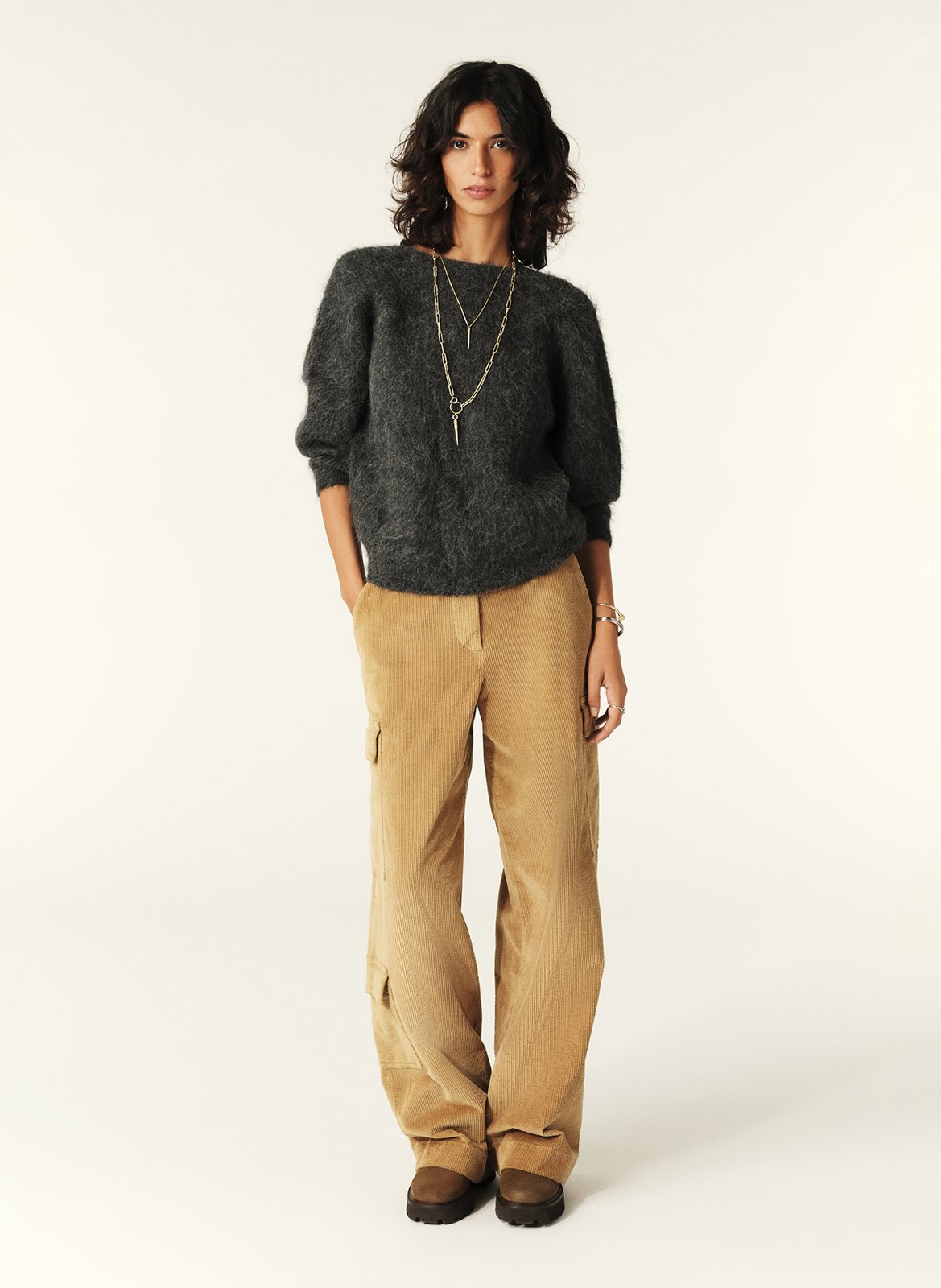 Pull col v en laine mélangé fill BA&SH Noir