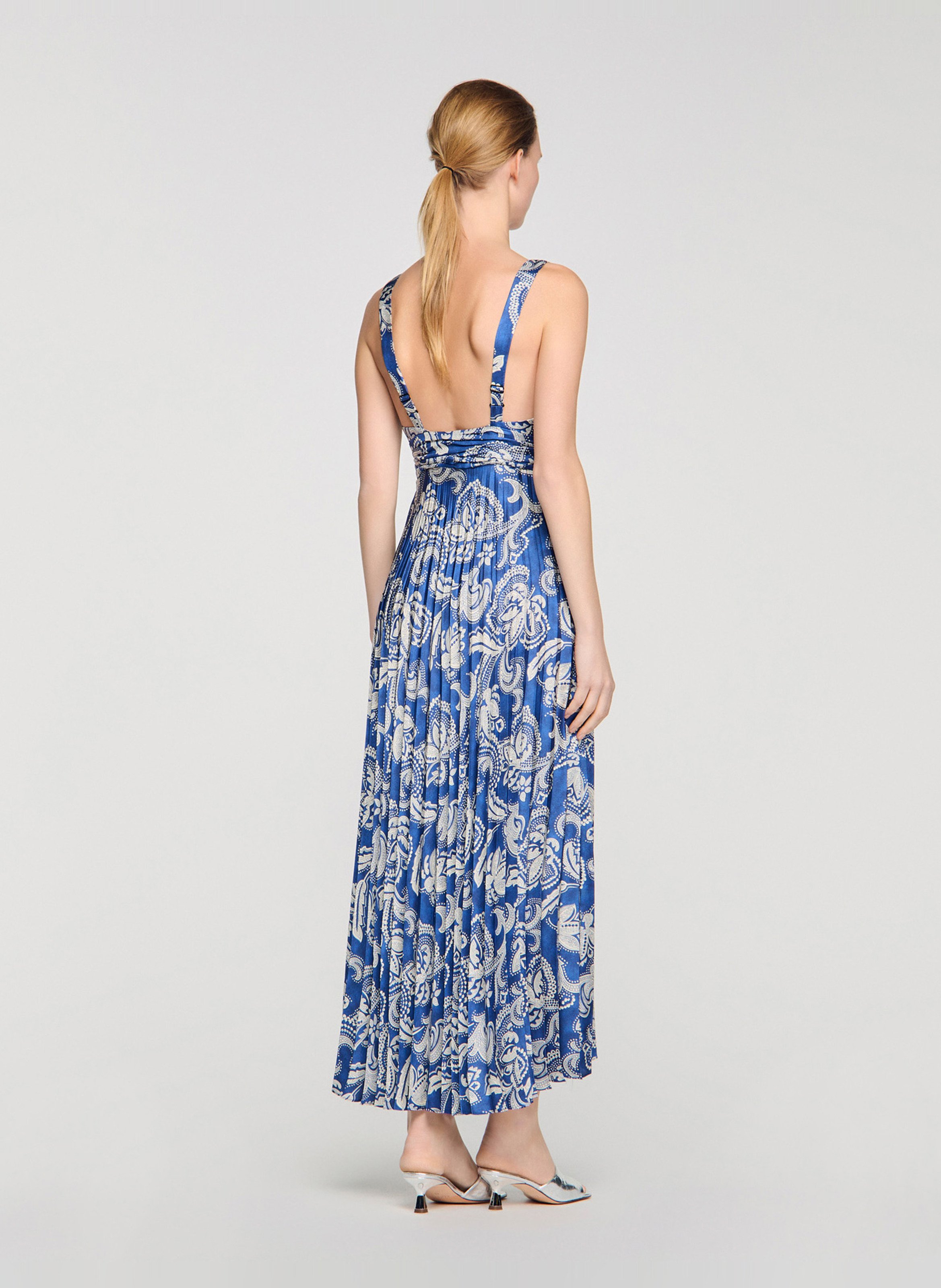 Robe longue plissée à imprimé SANDRO Bleu