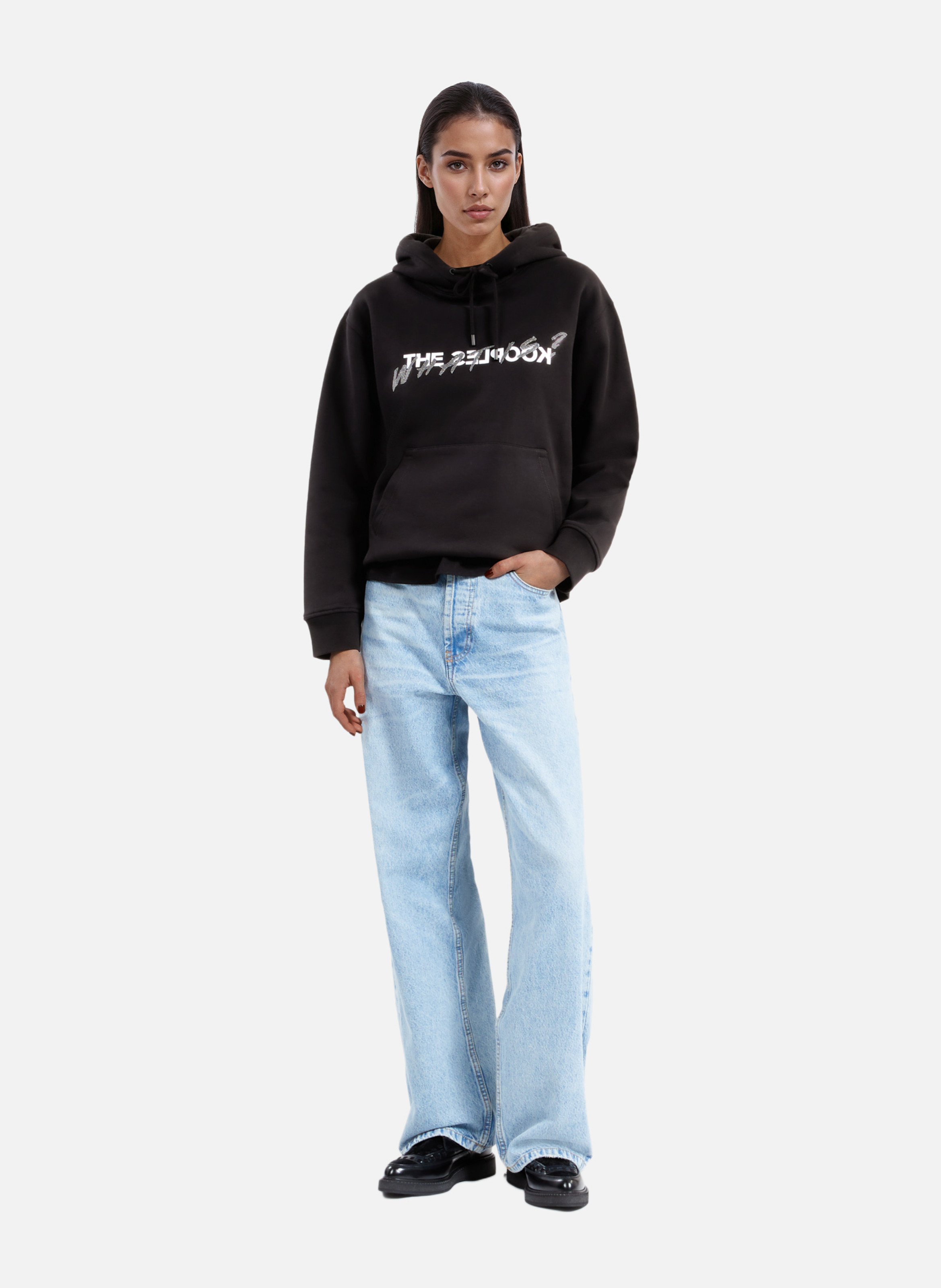 Sweatshirt à capuche en coton what is avec strass Noir