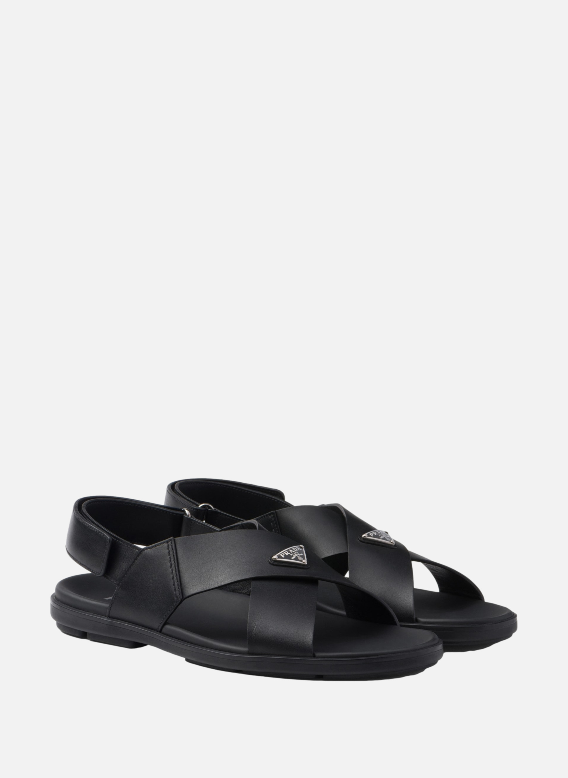 Sandales croisées en cuir PRADA Noir