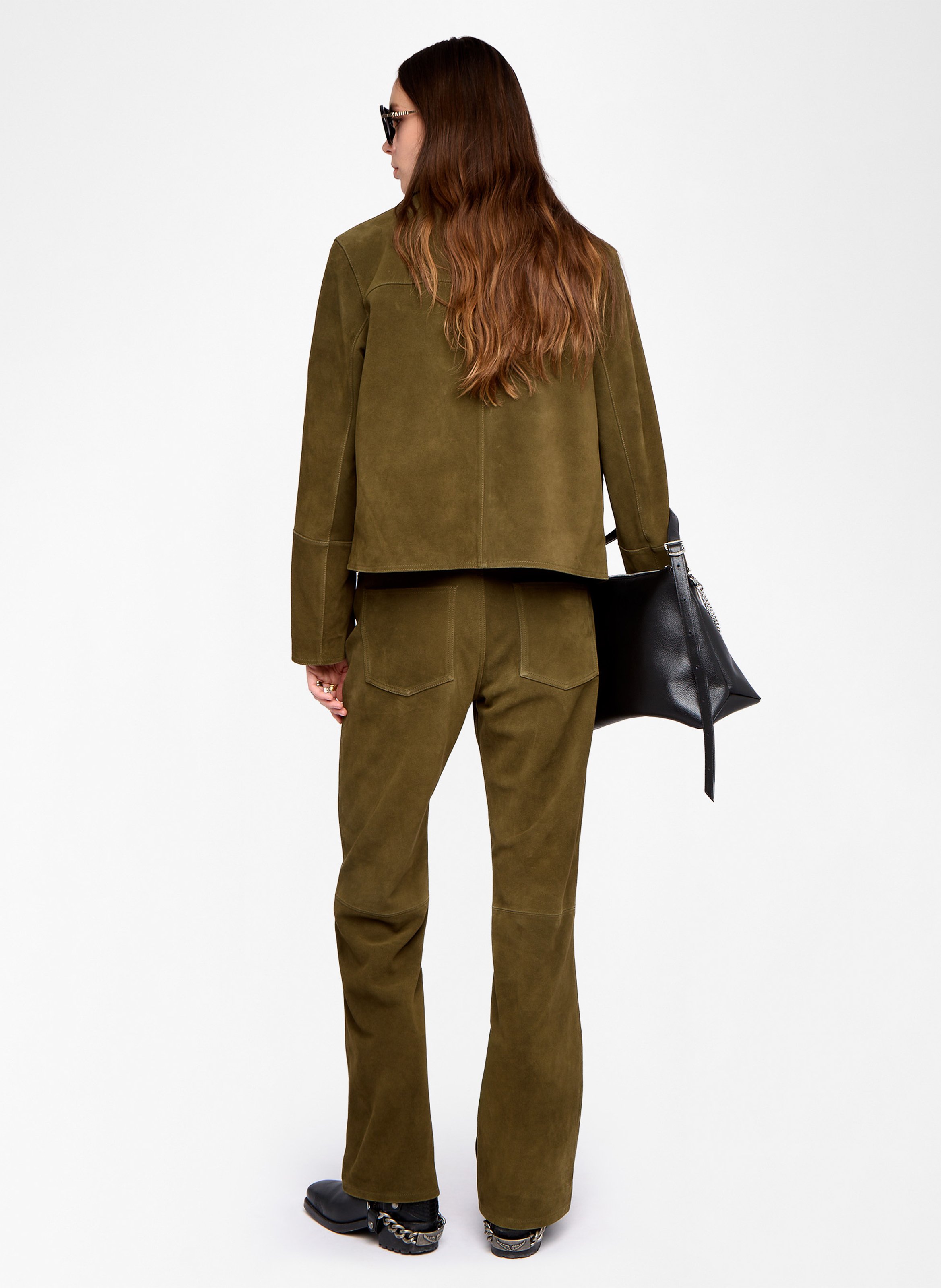 Veste droite boutonnée en cuir lessa ZADIG&VOLTAIRE Kaki