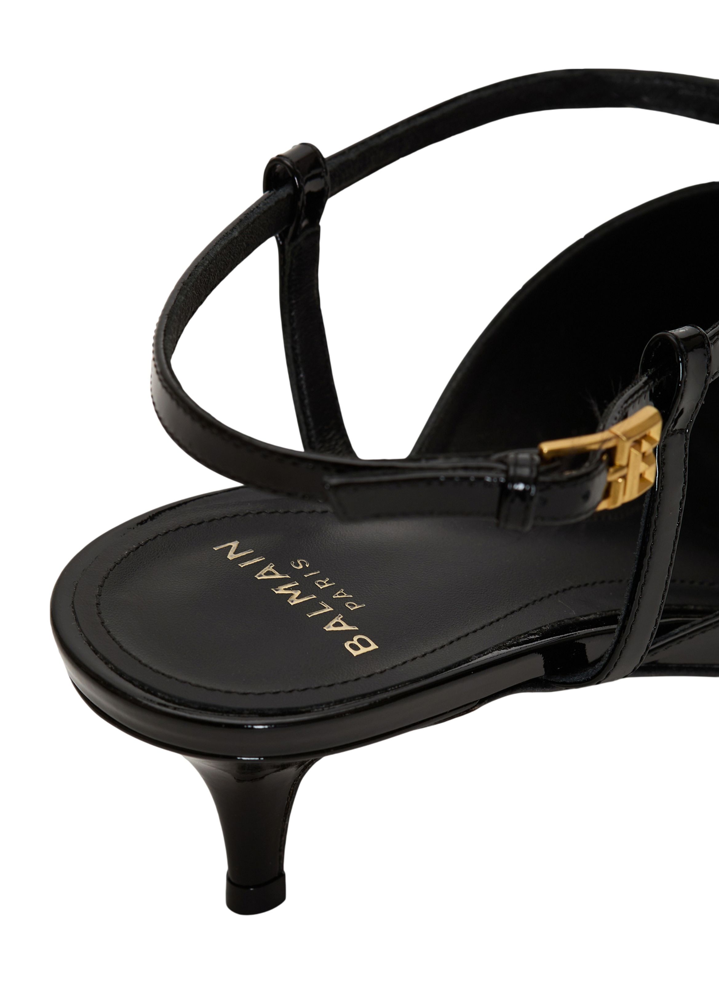 Slingbacks sync à talons en cuir verni avec chaîne BALMAIN Noir