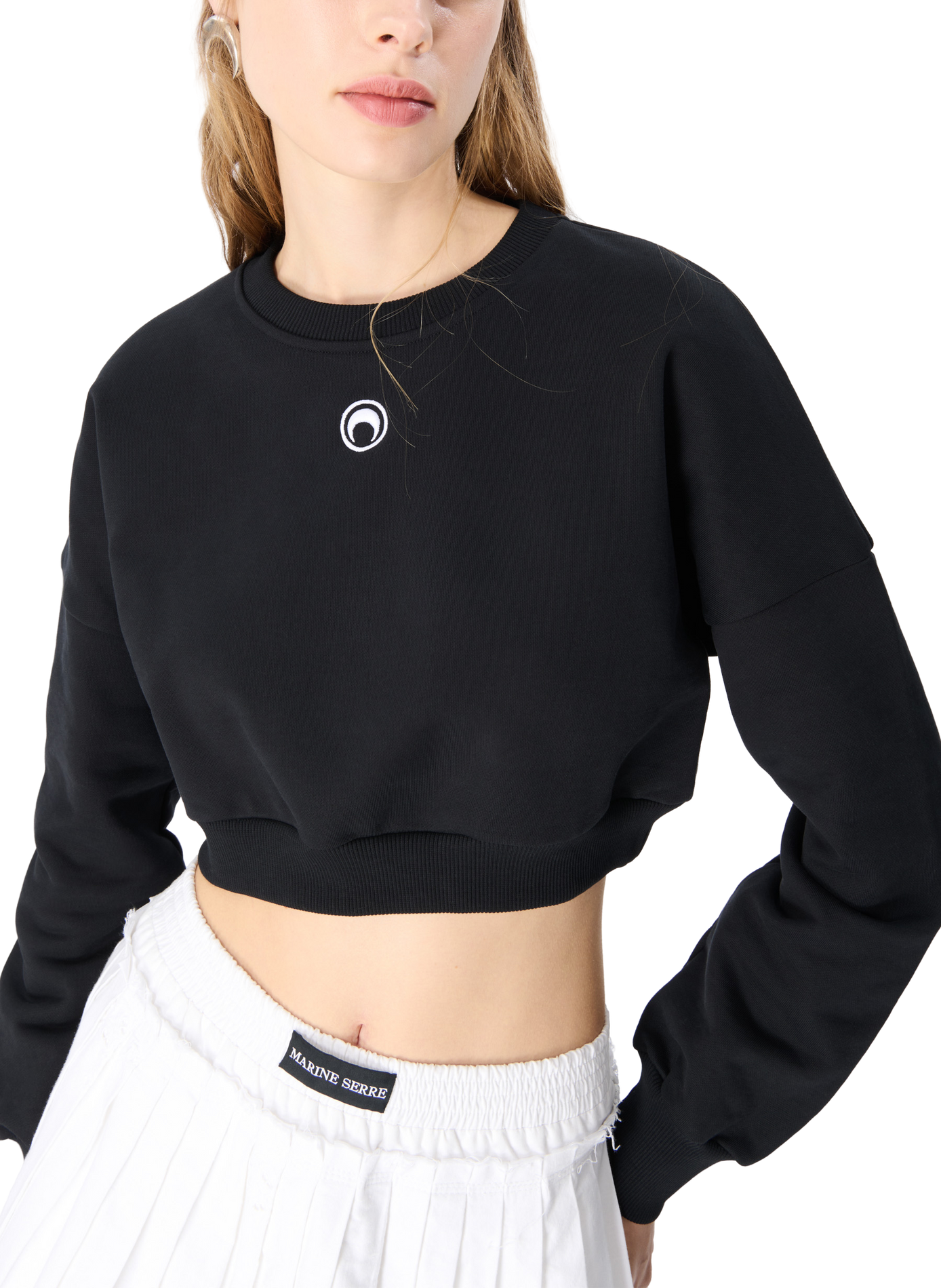 Moon logo fleece cropped sweatshirt MARINE SERRE Black