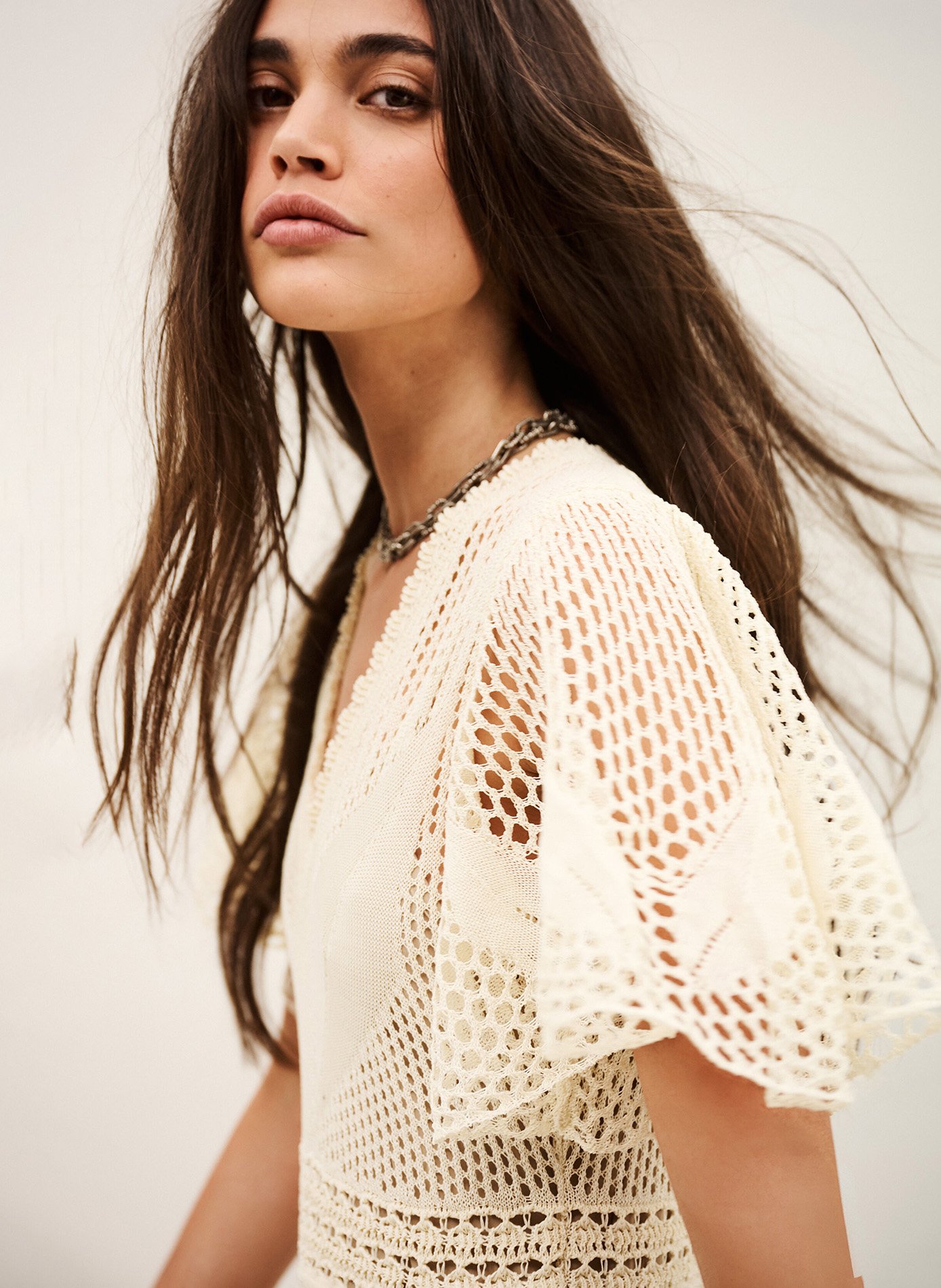 Robe longue col v en coton bio umia BA&SH Beige