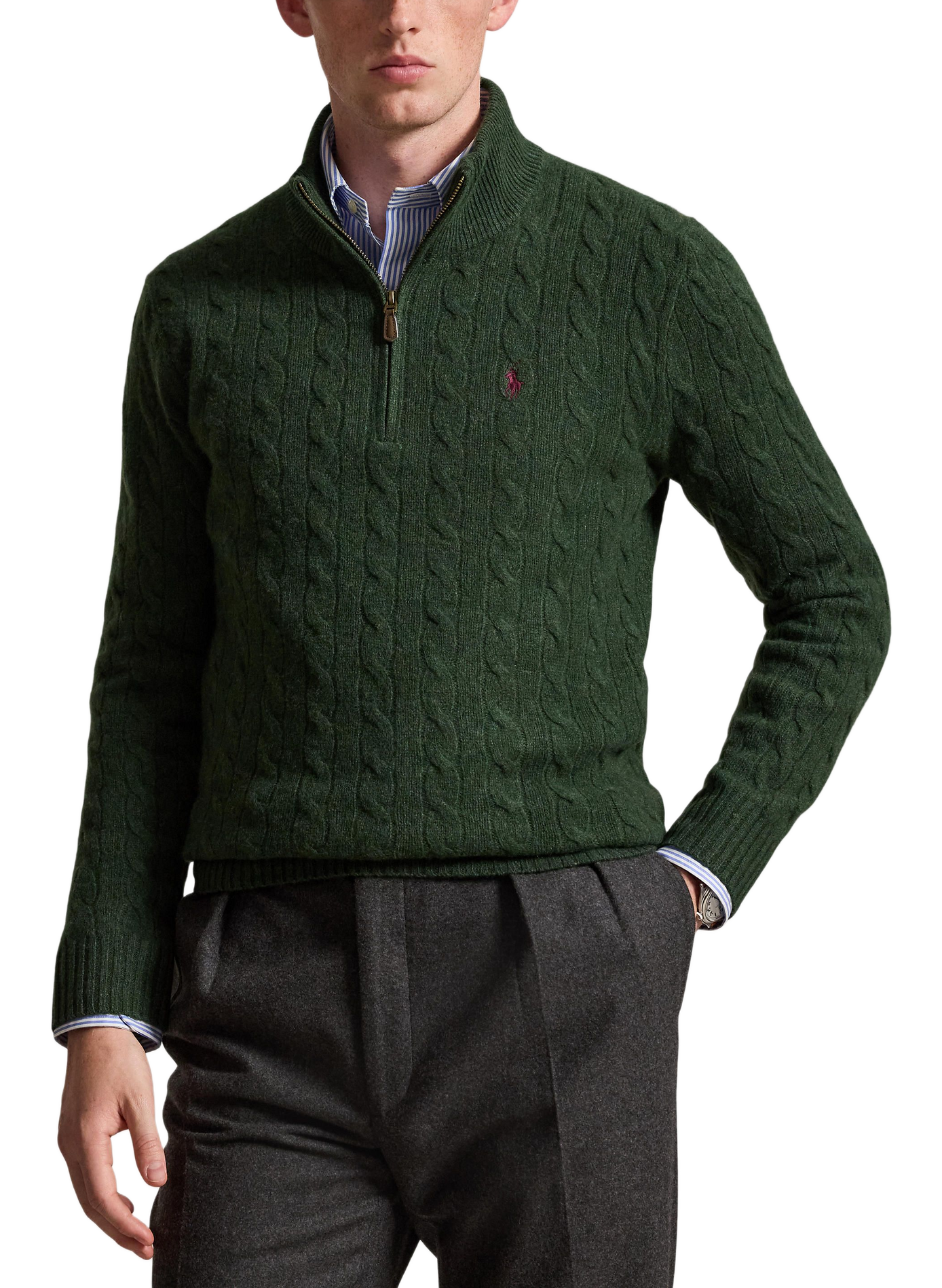 Pull droit col camionneur en laine mélangée  POLO RALPH LAUREN Vert