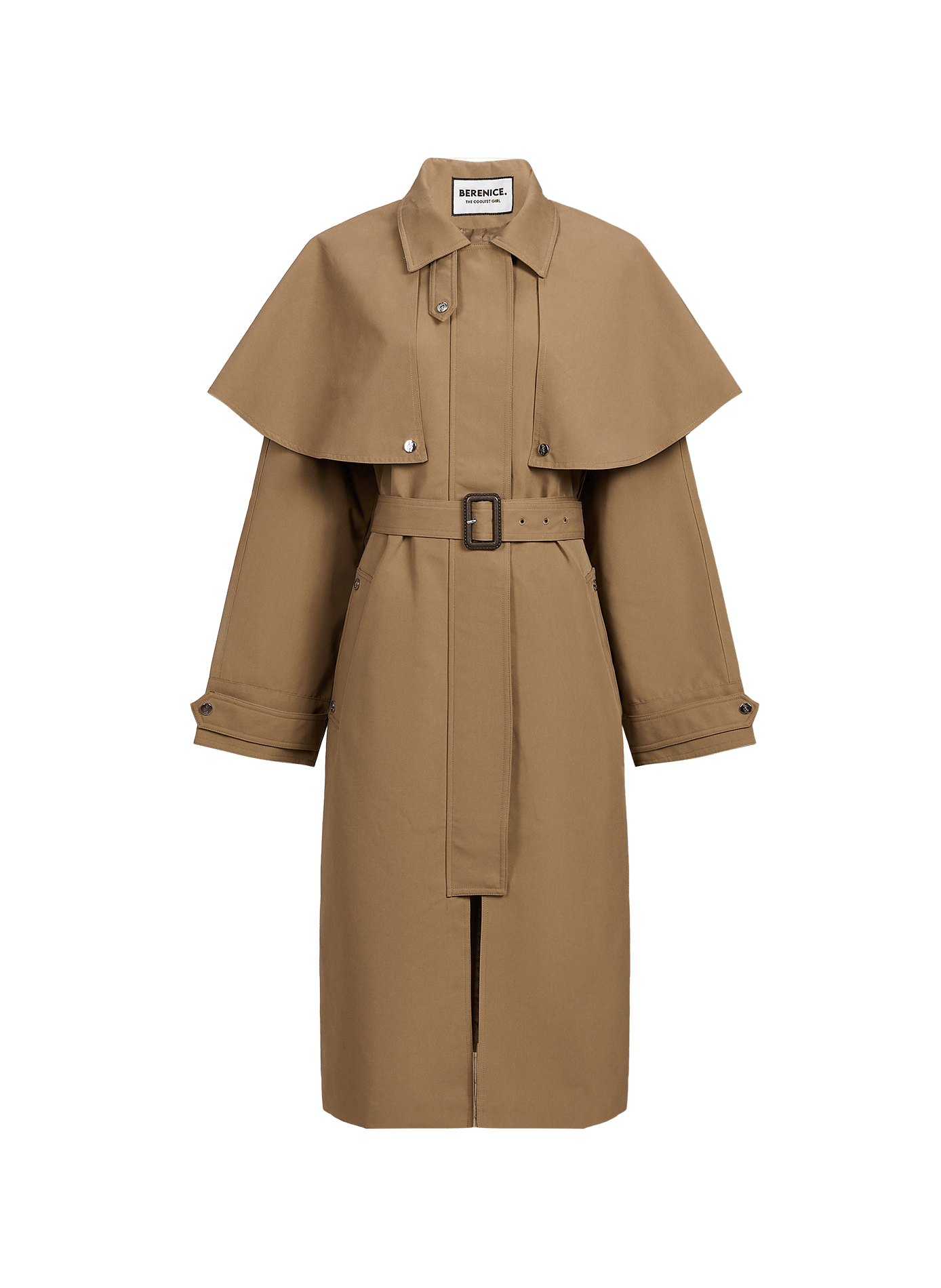 Langer, weiter einfarbiger Trenchcoat mit Gürtel BERENICE Braun