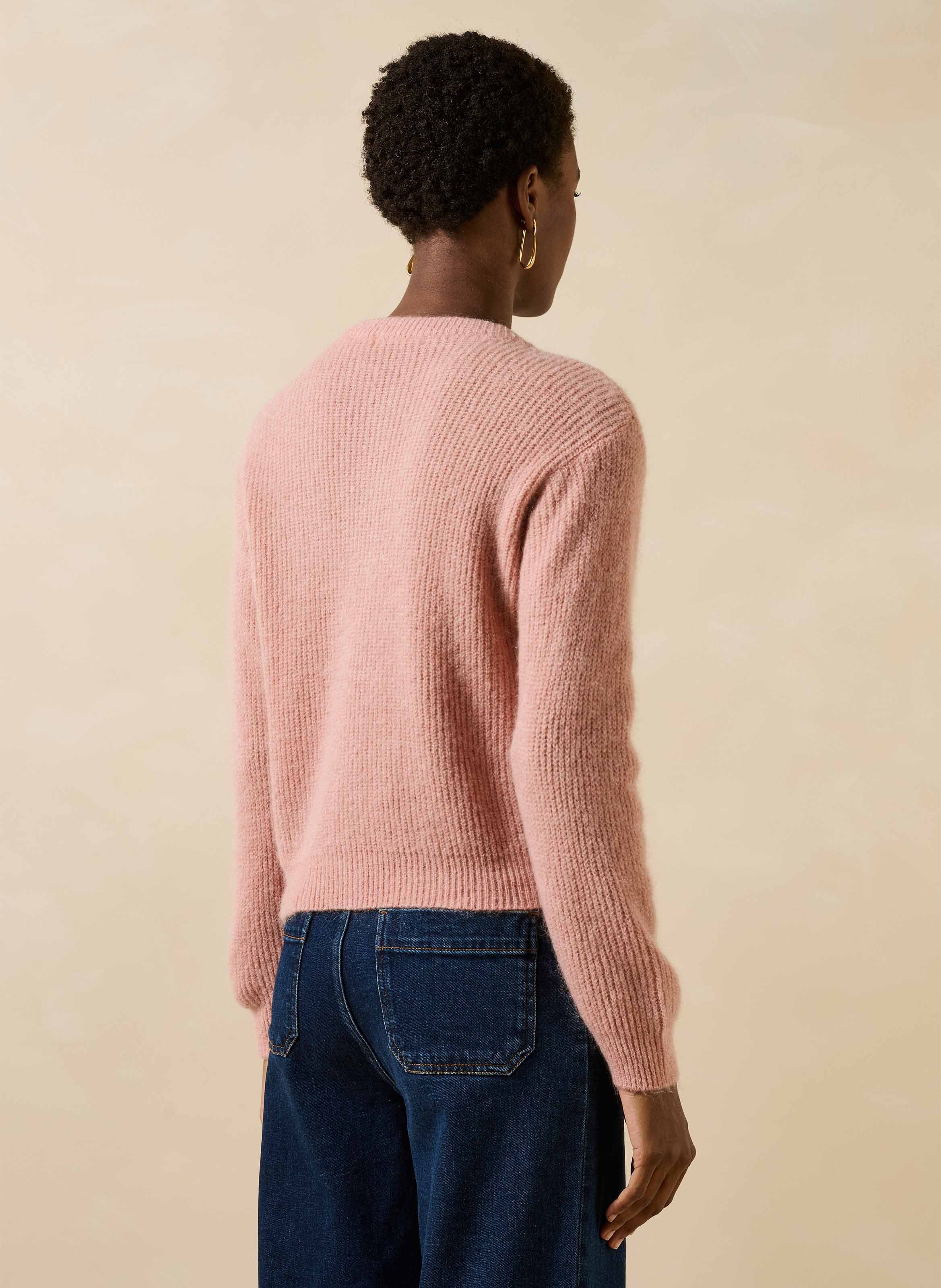Ruimvallend vest met ronde hals in een gemengde breiwerkstof LA FEE MARABOUTEE Roze