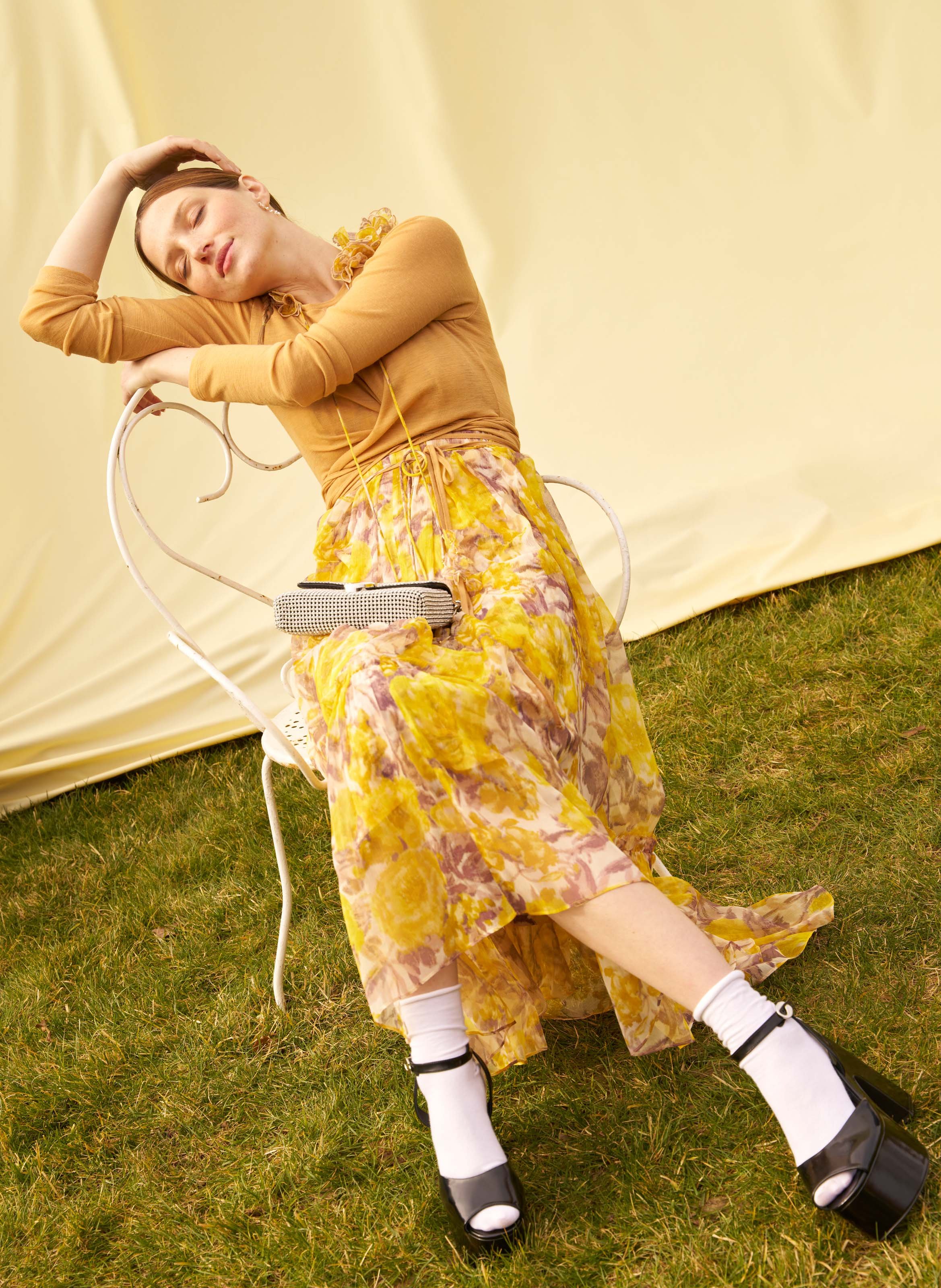 Robe midi à imprimé en georgette de soie