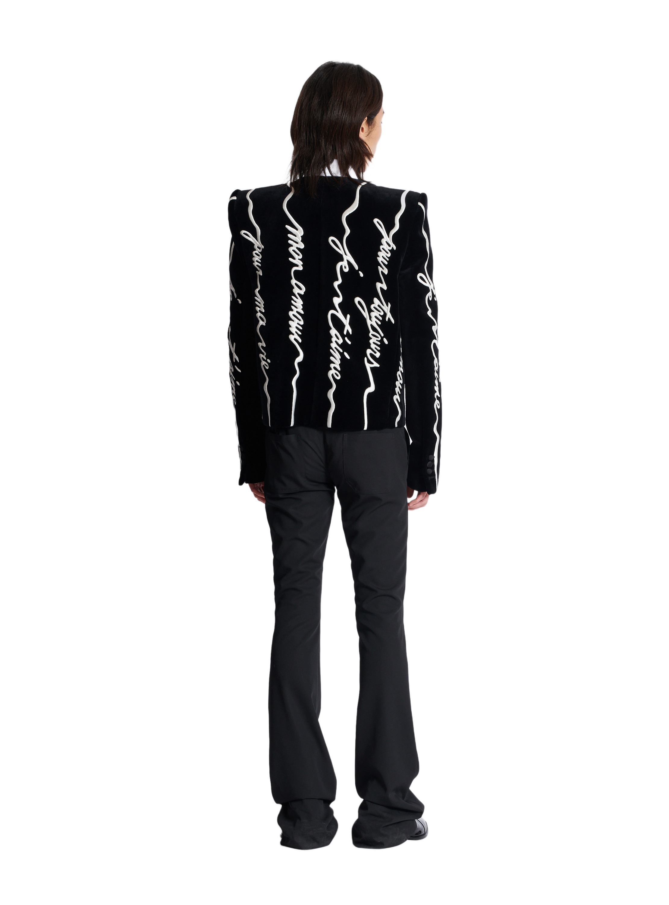 Spencer en velours brodé « lettre d'amour » all-over BALMAIN Noir