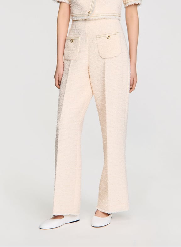 Pantalon droit en tweed texturé Blanc by SANDRO SANDRO Pantalon droit en tweed texturé Blanc