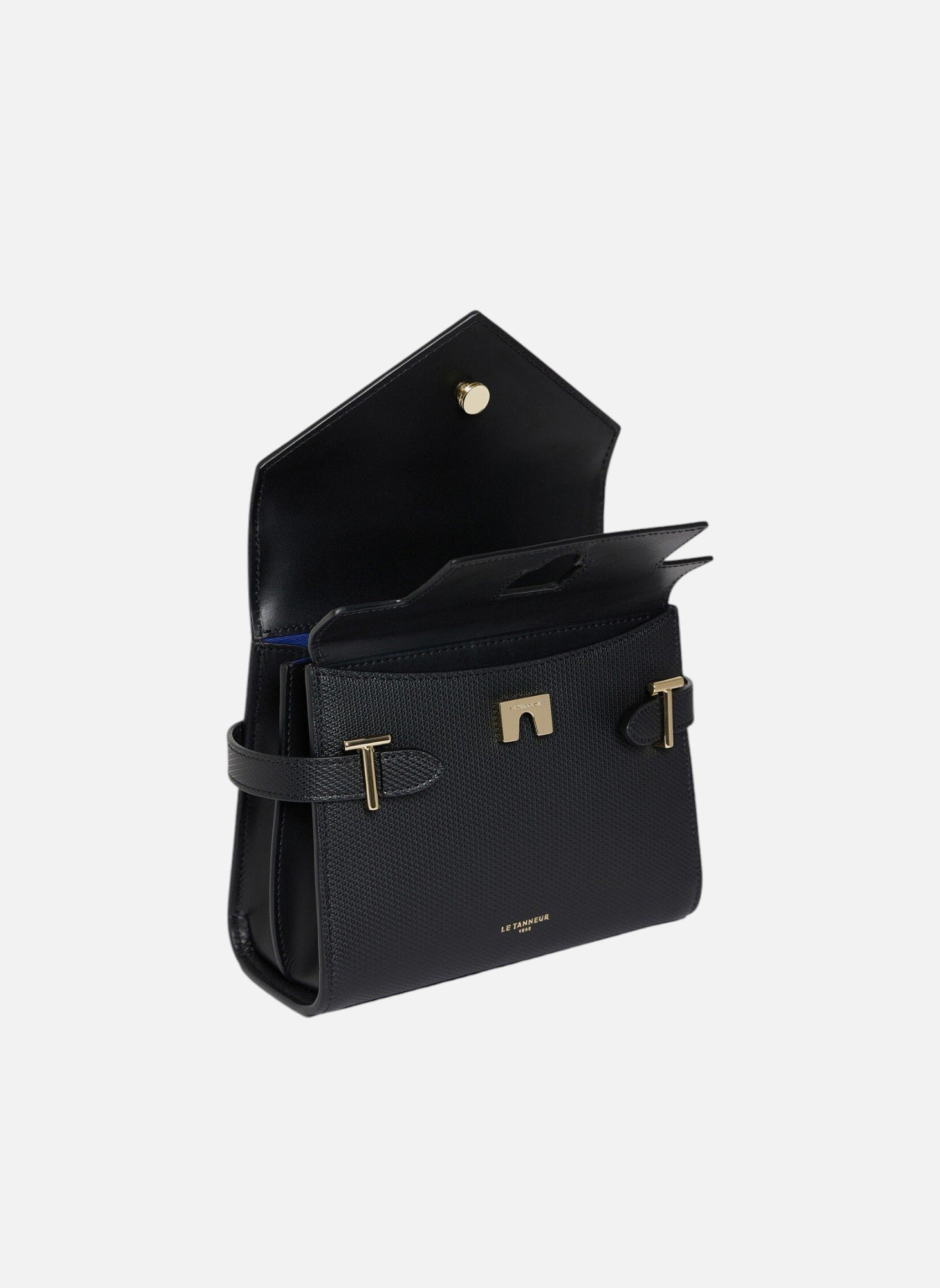 Petit sac à main double rabat emilie en cuir signature t LE TANNEUR Noir