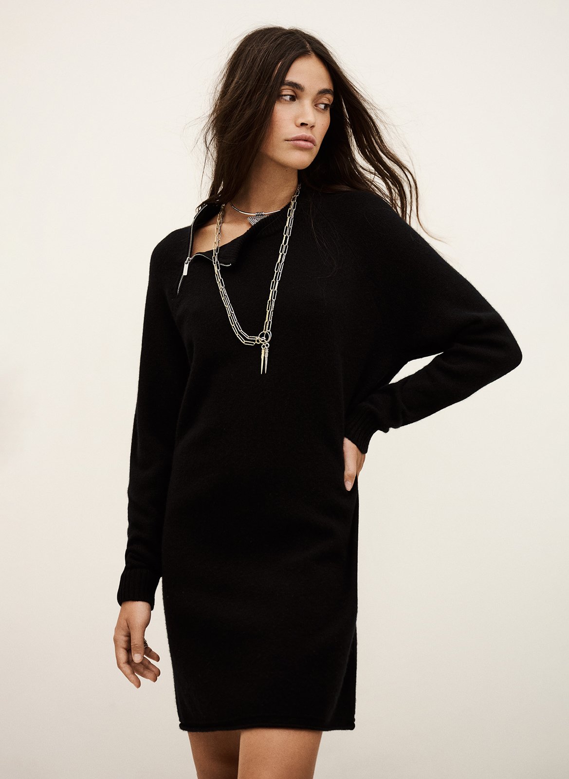 Robe courte col rond en laine cheima BA&SH Noir