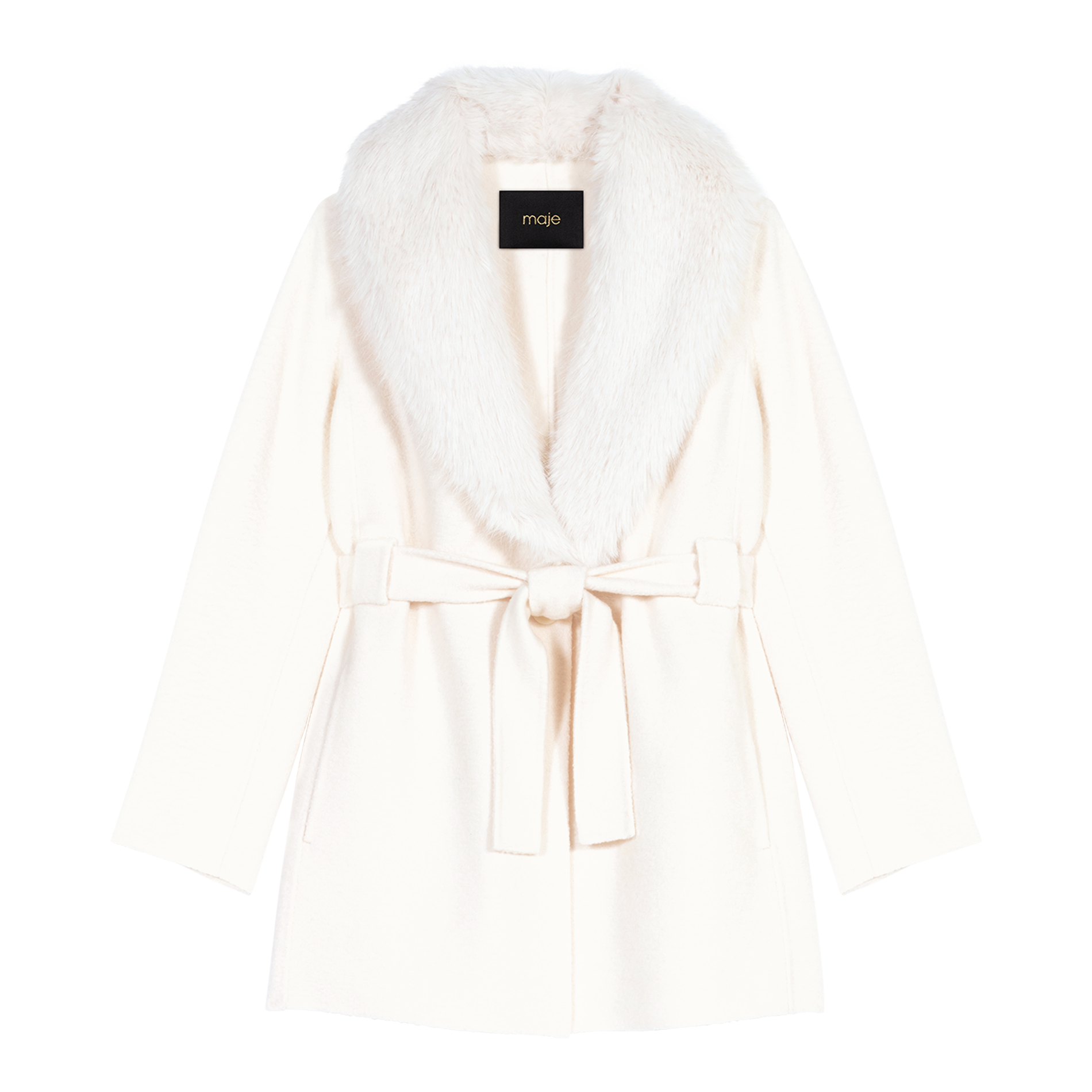 Manteau cintré col châle en laine mélangée MAJE Beige